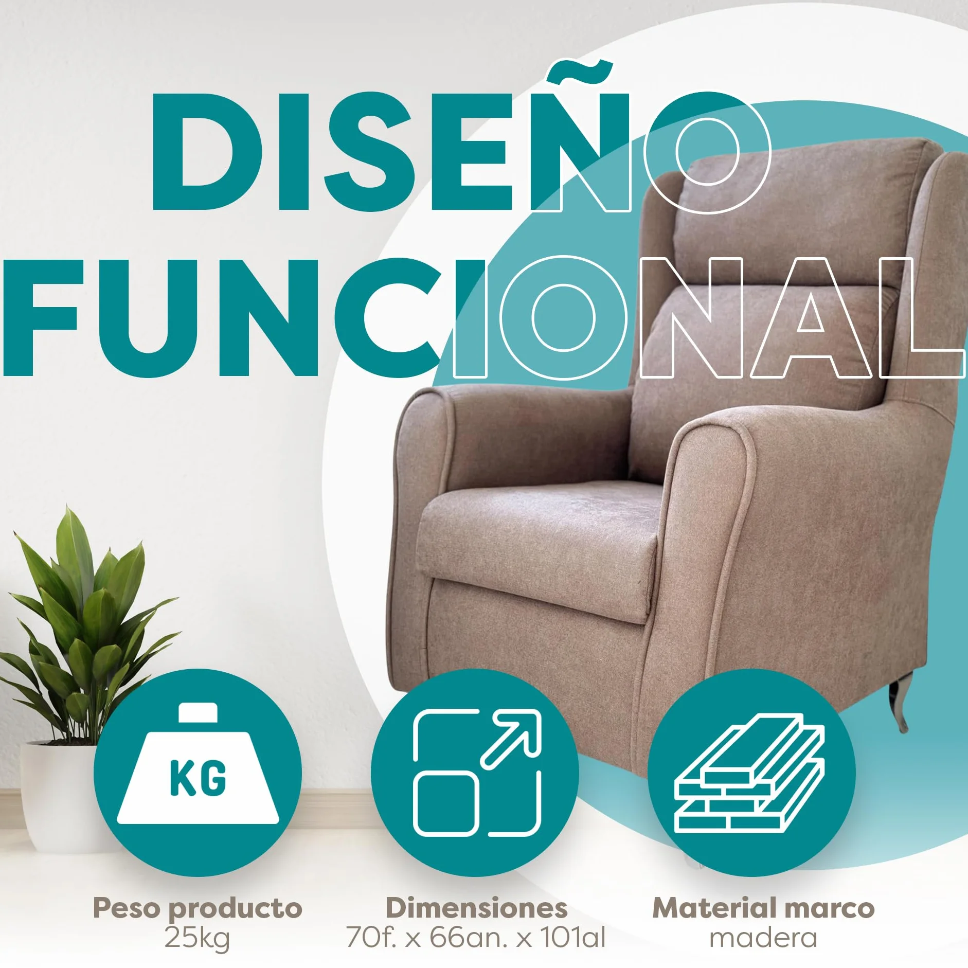 HOME&SOFAS SI | Sillón Lectura Cómodo para Salón o Sala de Estar | Con Respaldo Desenfundable | Butacas de Salón para Sala de Estar | Sillón de Descanso | Butaca con Respaldo y Patas Metálicas