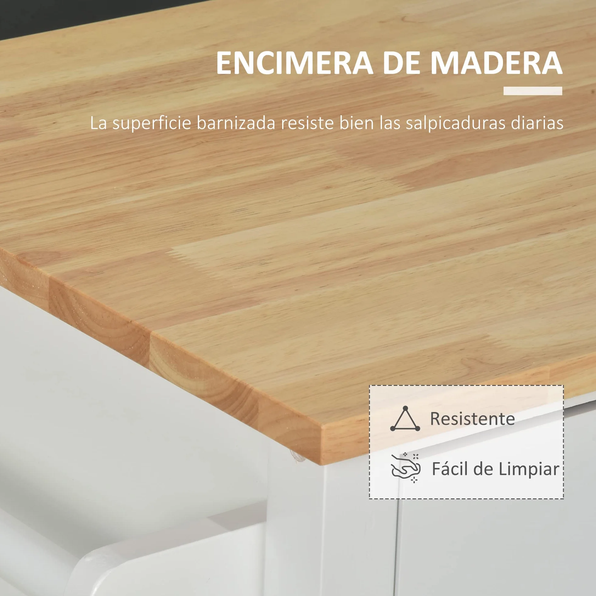HOMCOM Isla de Cocina con Ruedas Mueble Auxiliar de Cocina con 1 Cajón 2 Puertas 3 Estantes Abiertos y Barra Lateral para Comedor 107,5x48x89 cm Blanco