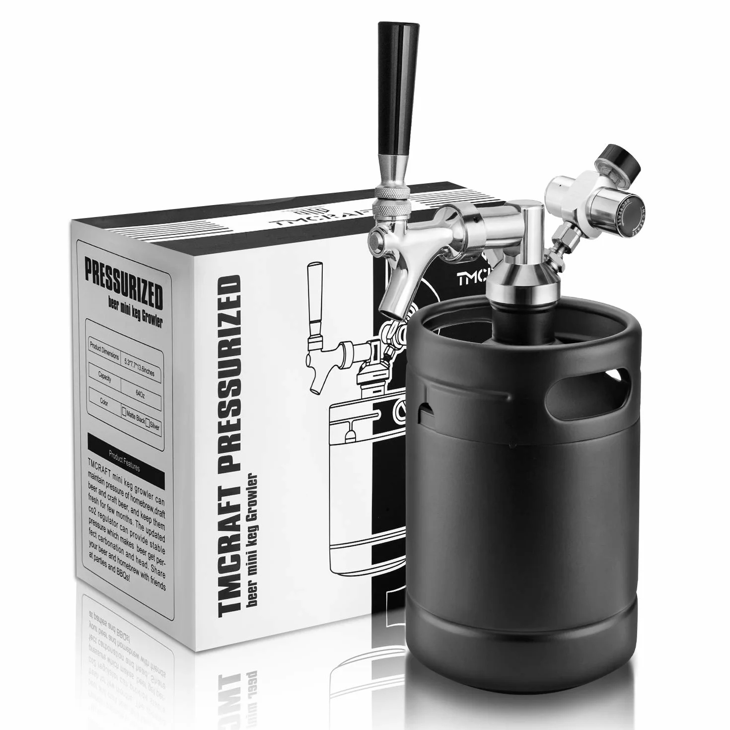 TMCRAFT - Mini barril de cerveza de acero inoxidable con funda de aislamiento, sistema portátil de dispensador para el hogar para calado, cerveza casera y cerveza artesanal (negro mate)