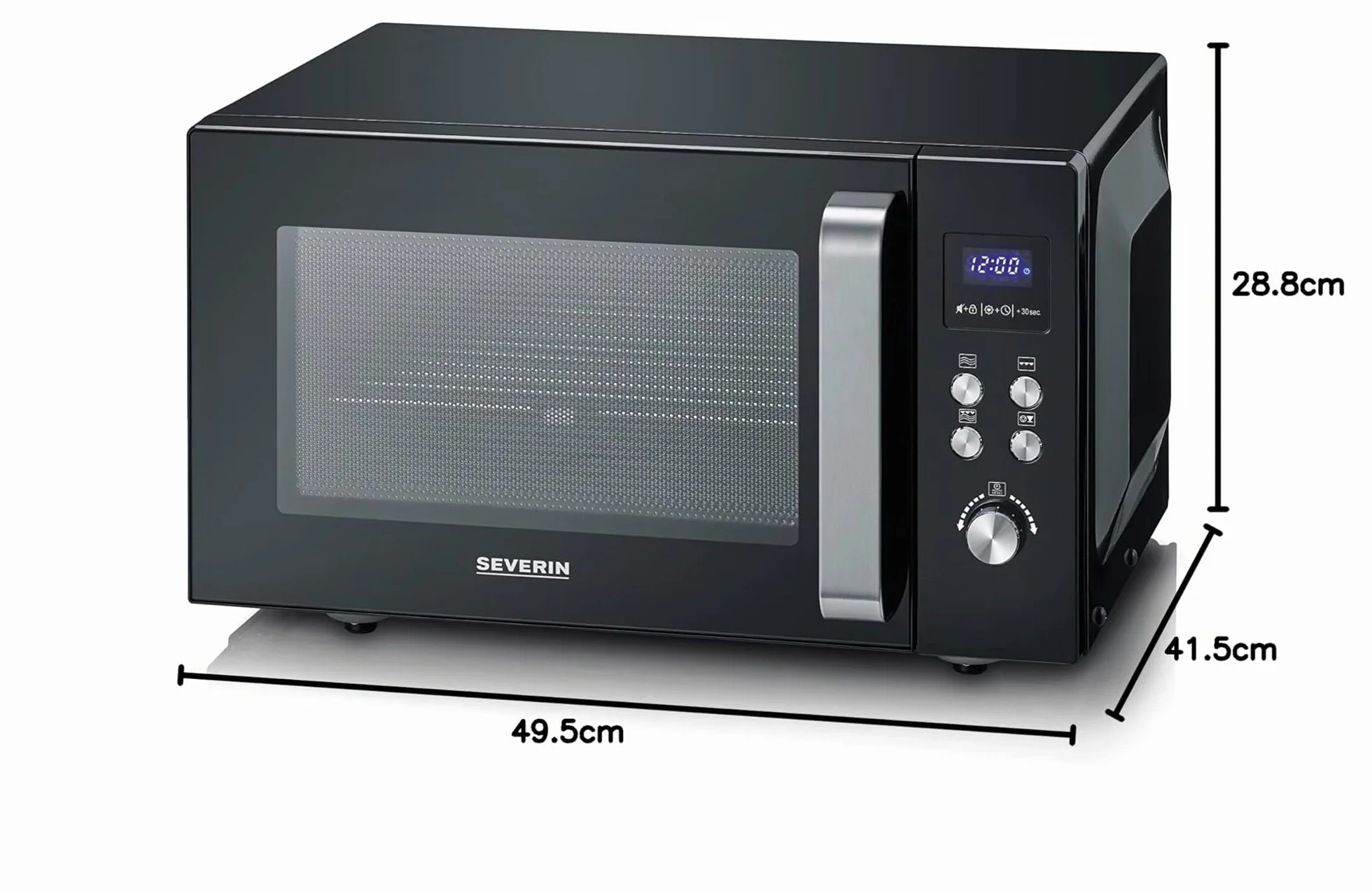 SEVERIN Microondas 2 en 1, microondas con grill y base de vidrio para descongelar y calentar, microondas digital grande para platos cuadrados, negro/acero inoxidable, MW 7763