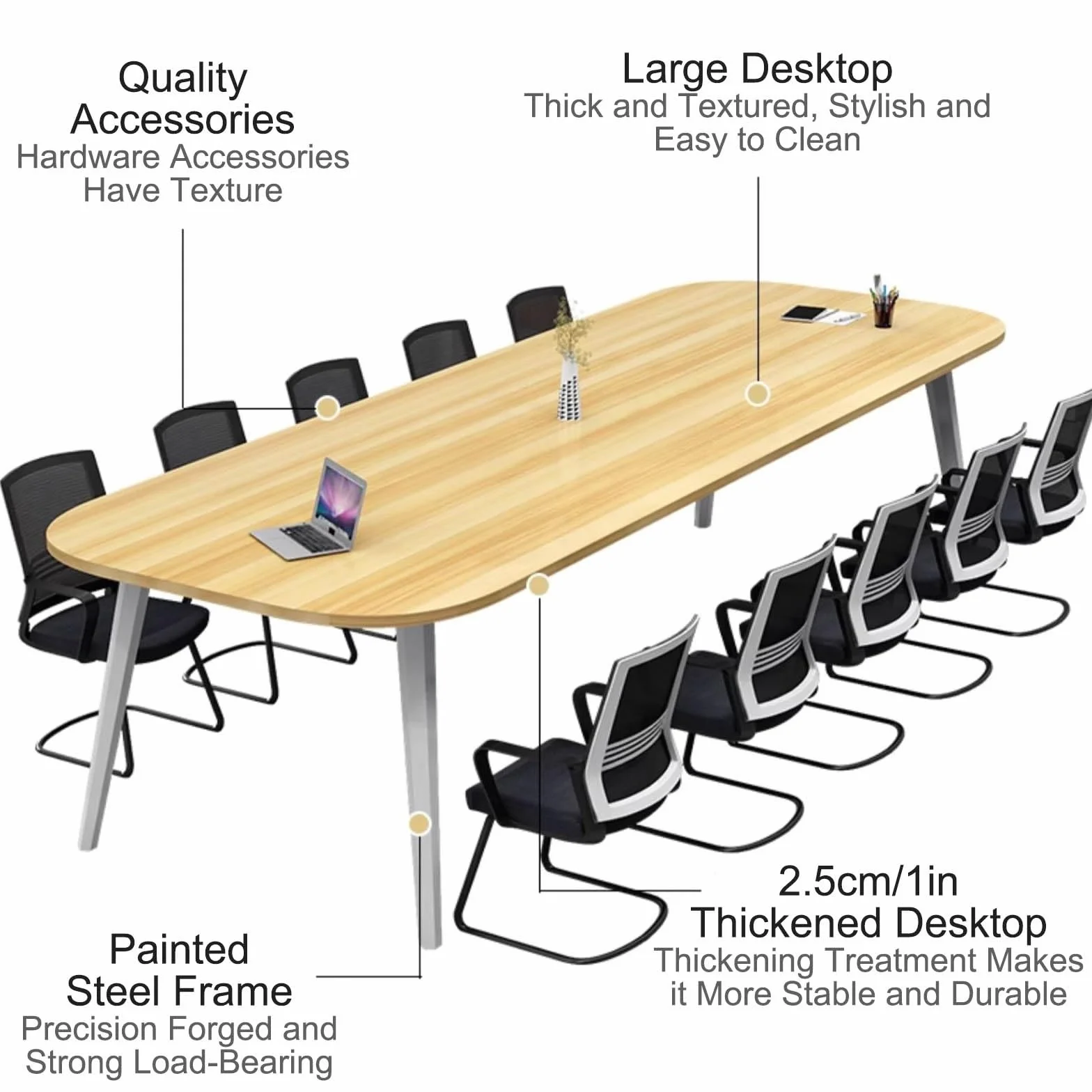 Mesa grande de conferencias de oficina, moderna mesa de seminario, mesa de sala de juntas, mesa de descanso, para oficina con marco de metal fuerte, fácil montaje