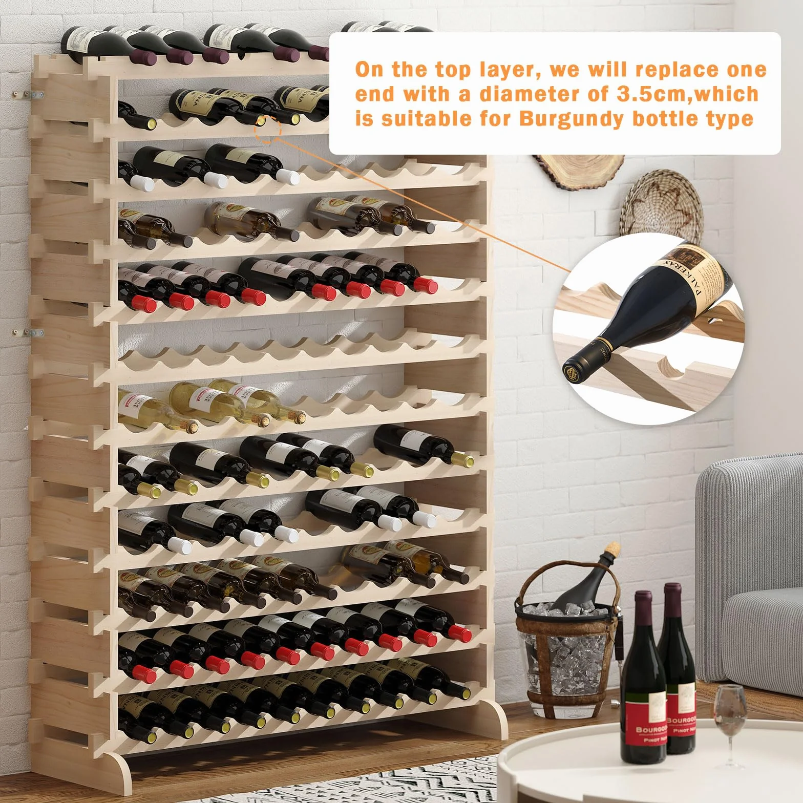 sogesfurniture Botellero de Madera para 120 Botellas de Vino con 12 Niveles, Soporte para Botellero Estante de Vino para Estantería de Presentación de Cocina y Barra