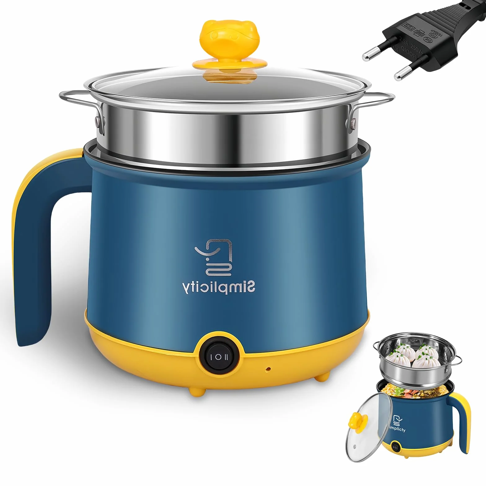Olla caliente eléctrica 1.8 L con vapor, mini multicocina antiadherente portátil para ramen