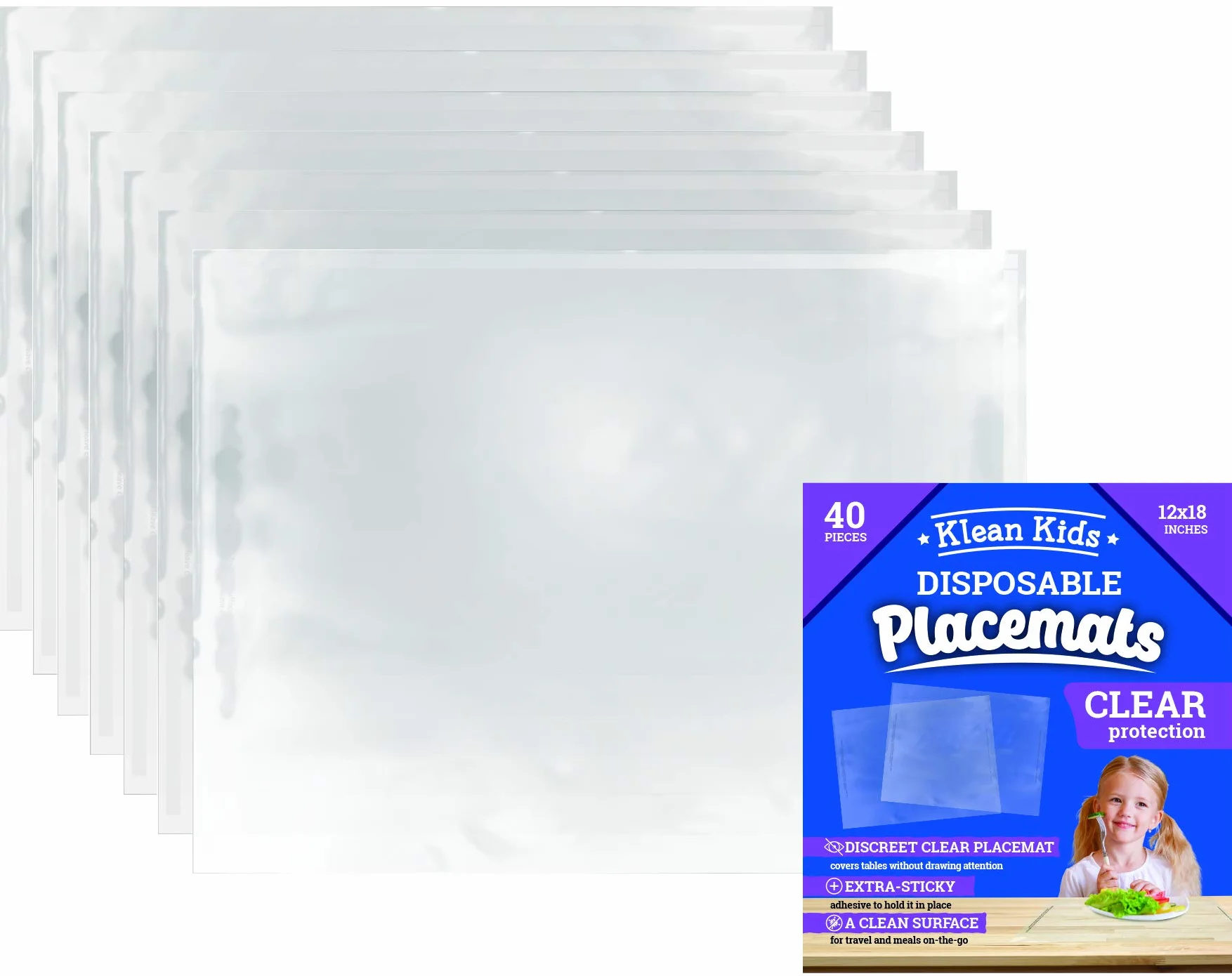 Juego de 40 manteles Individuales Desechables Transparentes para bebés, bebés, niños, Adultos – Pegatinas Transparentes – Ideal para la Escuela, la Vida asistida, el avión, el Restaurante