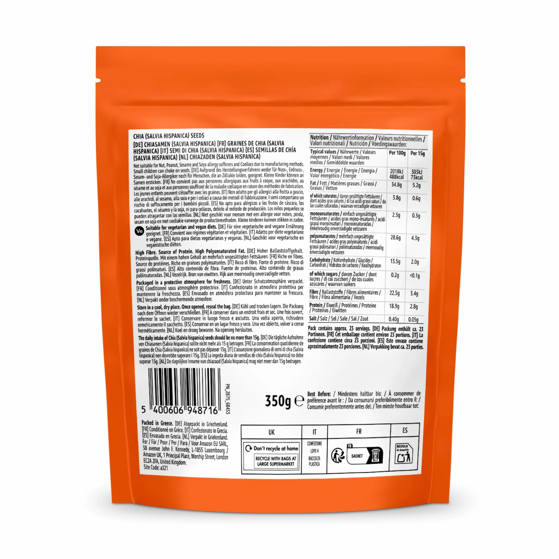 SEMILLAS DE CHÍA by Amazon, 350 g