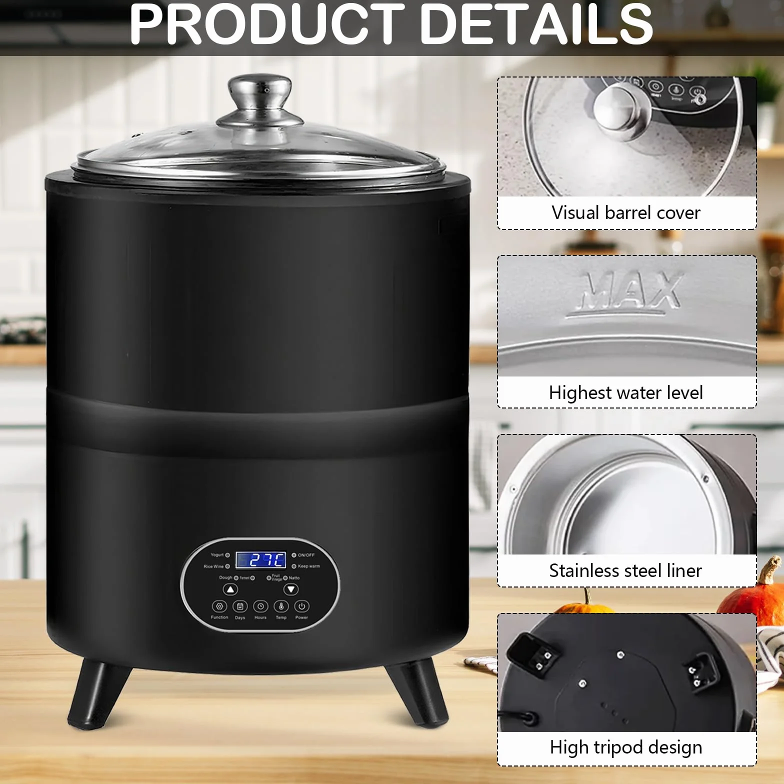 Aisny Yogurtera, Multifuncional Máquina de Yogur de 8 litros con Gran Capacidad y Pantalla de Tiempo Yogurt Maker para la Producción de Yogur en Grandes Cantidades