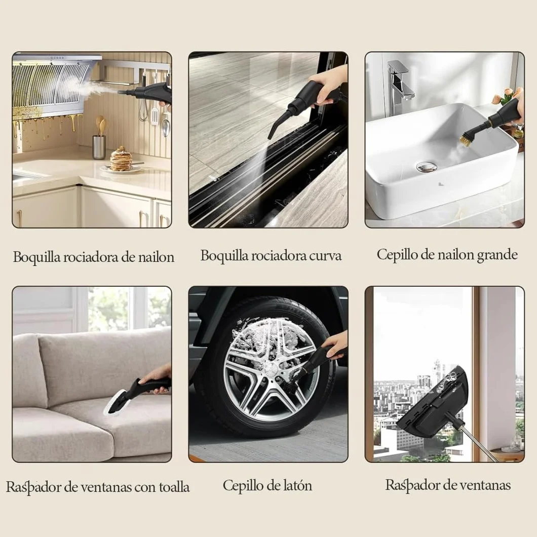 Limpiador a vapor portátil 2500W de alta temperatura y presión para aire acondicionado, campana cocina, coche, pisos (Blanco)