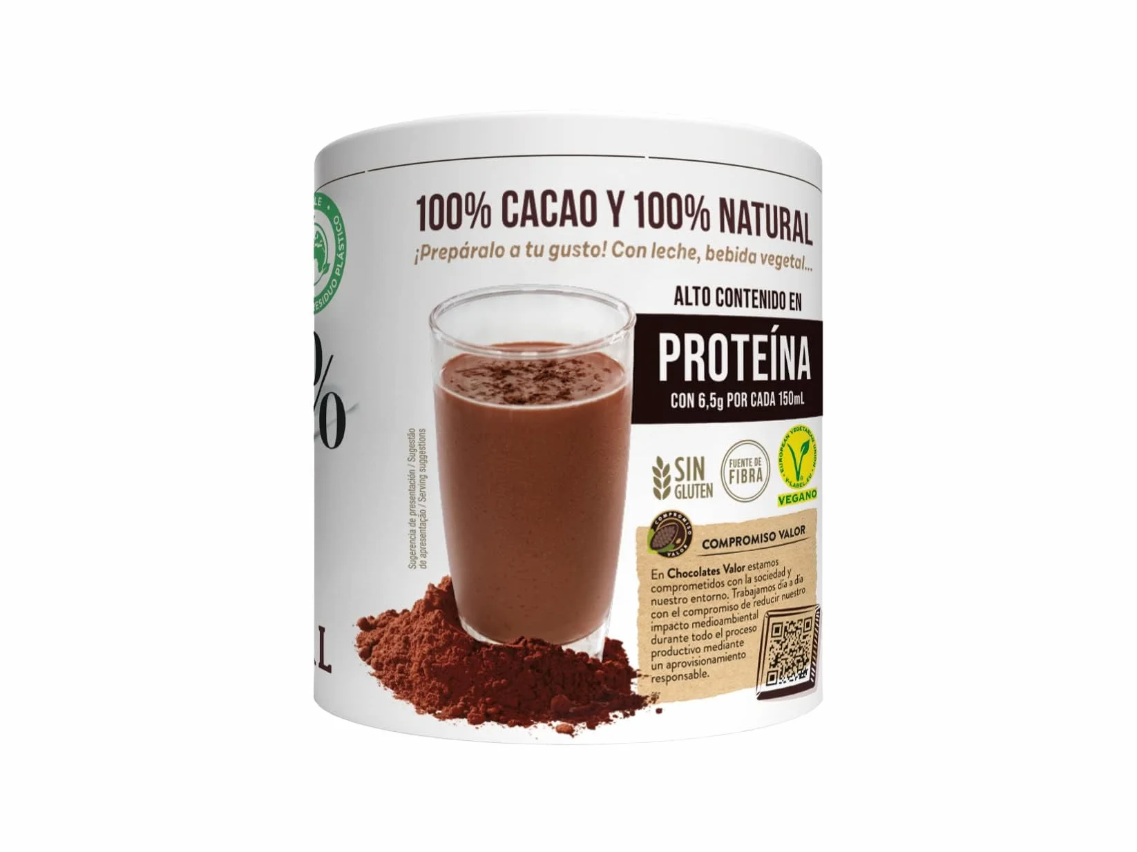 Valor Cacao puro natural 100% soluble en polvo sin azúcares añadidos sin gluten 250 Gramos