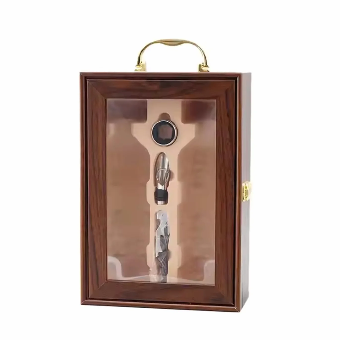 Caja de regalo para botella de vino, caja de exhibición de lujo para almacenamiento de vino, champán o whisky con herramientas, tornillo de corcho, vertedor, servilleta/anillo de goteo, vino