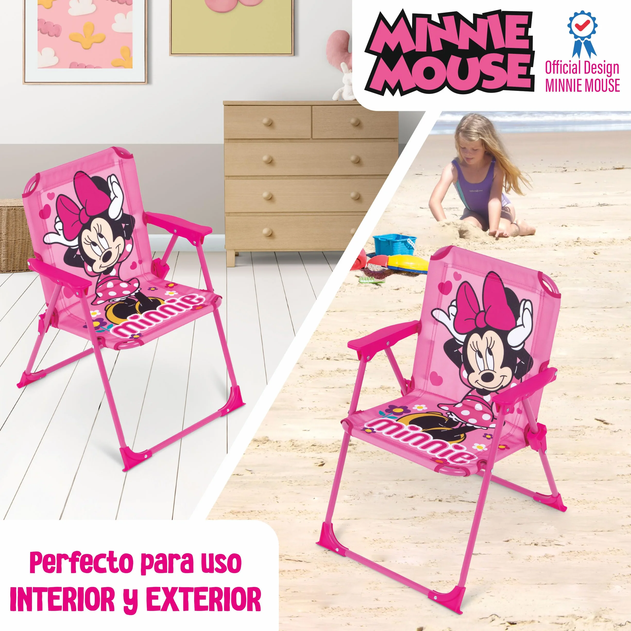 ARDITEX Silla Plegable Infantil Minnie Mouse Disney. Silla Exterior para Playa, Jardín y Terraza. Estructura Metálica, Apoyabrazos de Plástico y Asiento Lona 38 x 32 x 53 cm Rosa, WD16175
