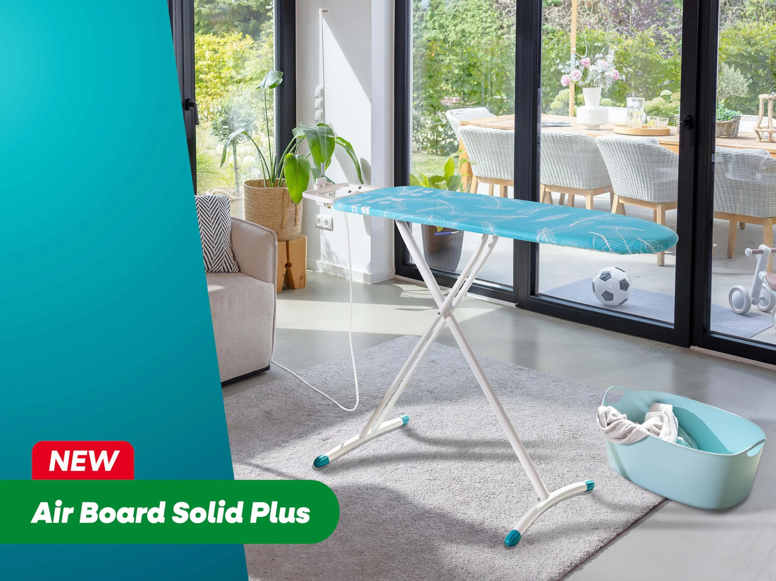 Leifheit Air Board M Solid Plus Tabla de Planchar, Superficie de Planchado 120 x 38 cm, Efecto de Planchado de Dos Caras, Adecuada para planchas y planchas de Vapor, Ajustable en Altura
