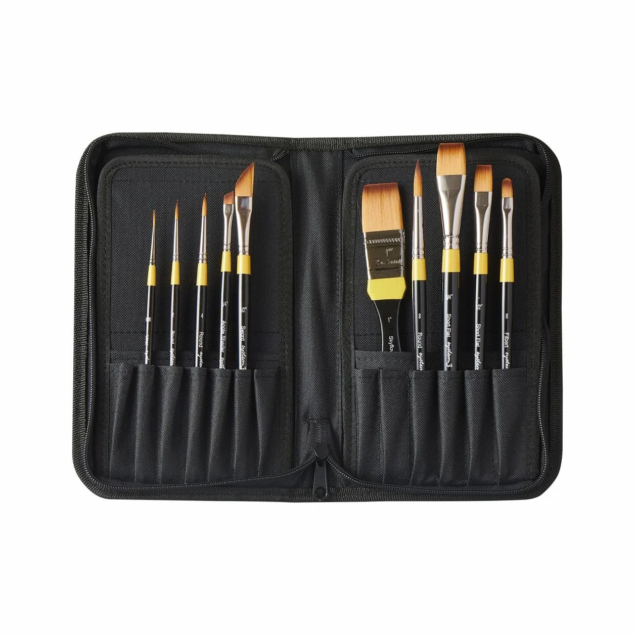 Daler-Rowney System3 Set EST. Cremallera 10 Pinceles Acrílico Mango Corto