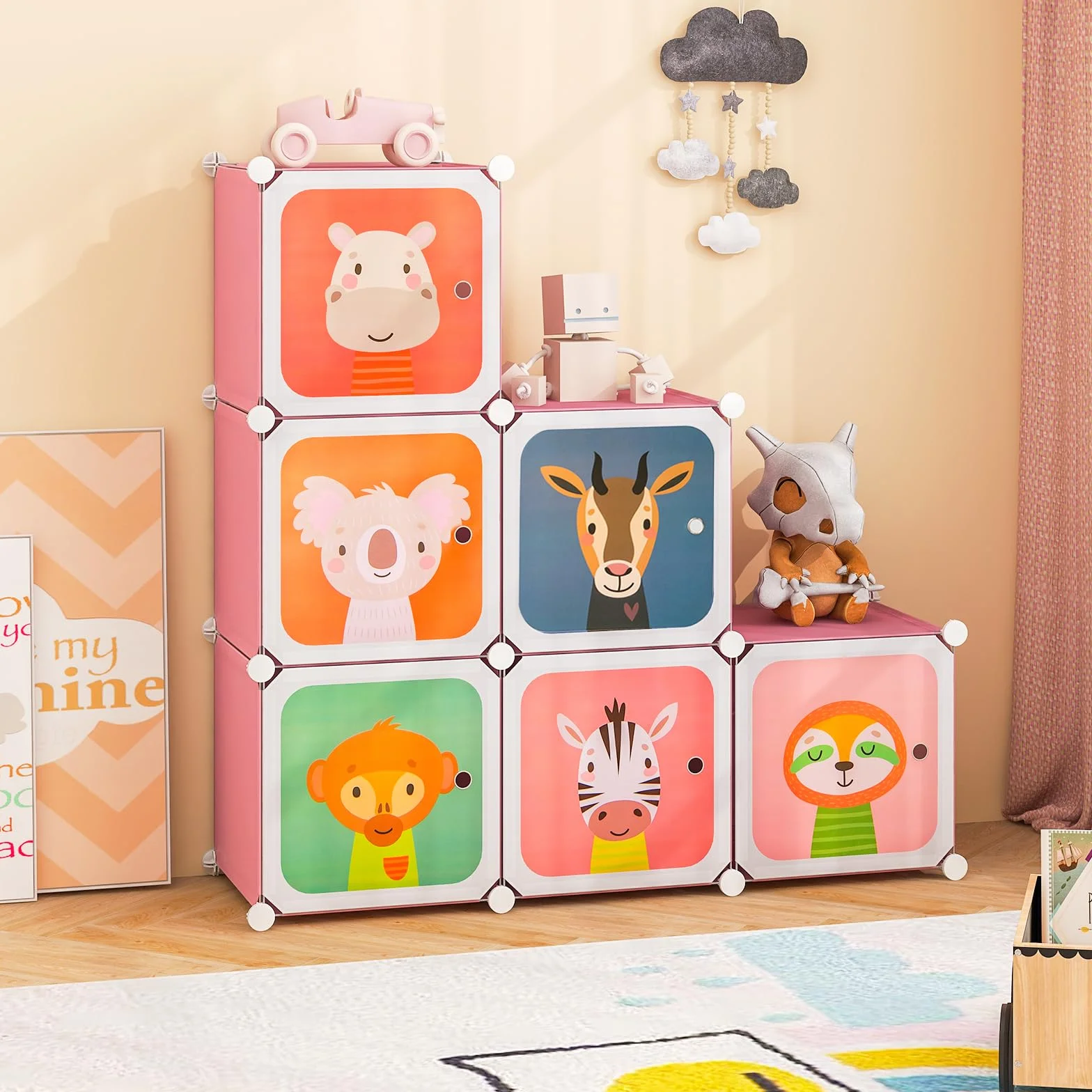 COSTWAY Armario Modular Infantil 8 Cubos Estantería Organizador Almacenamiento Juguetes 75x37x145 cm Rosa