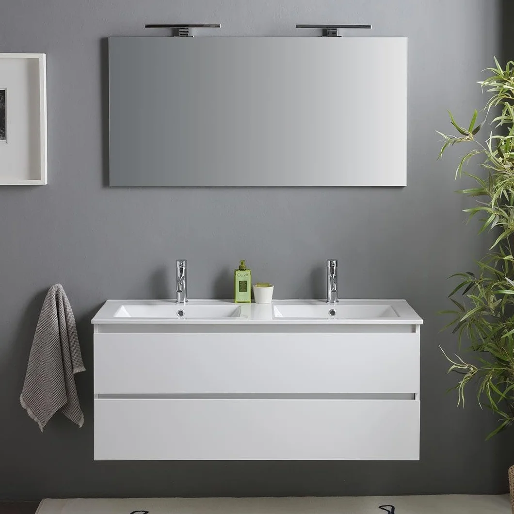 Kiamami Valentina - Mueble de baño Blanco Brillante 120cm, cajones y Lavabo Doble | Benaco