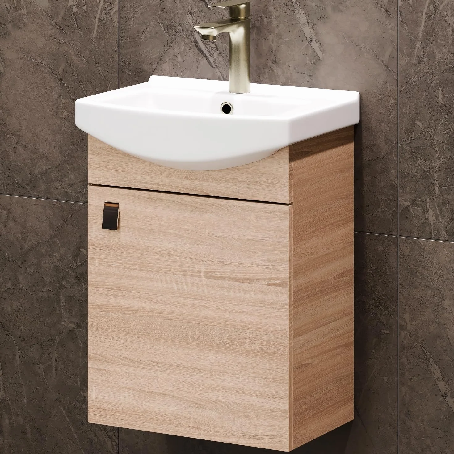 Planetmöbel Conjunto de Muebles de baño Lavabo con Mueble 45 x 60 x 33 cm para Aseo de Invitados, Roble Sonoma