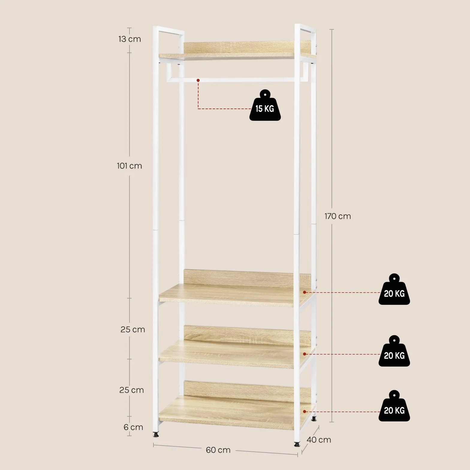 WOLTU Perchero Ropa Armario Burro Zapatero con 3 Estante Multiusos Fuerte Metal y Madera de Estilo Industrial