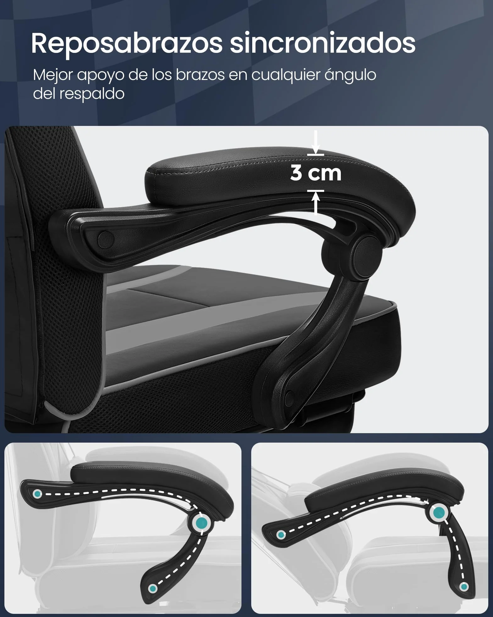 SONGMICS Silla de Oficina, Silla Gaming Ergonómica, con Reposapiés Telescópico, Respaldo Ajustable, Reposacabezas y Soporte Lumbar, Carga de 150 kg, Negro Tinta y Gris Paloma OBG073B03