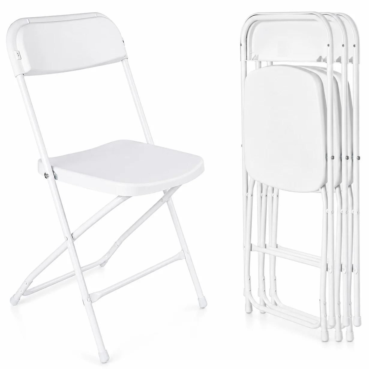 Pack 4 Sillas Plegables Negras Apilables Resistentes Interior Exterior | Asiento Ergonómico Plástico Reforzado Estructura Acero Antideslizante | Oficina Comedor Eventos Camping | hasta 120kg (Blanco)