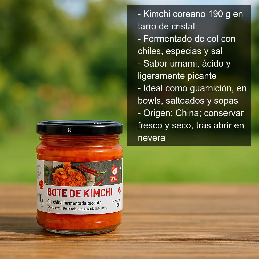 Kimchi coreano fermentado 190 g col con chile especias umami picante suave