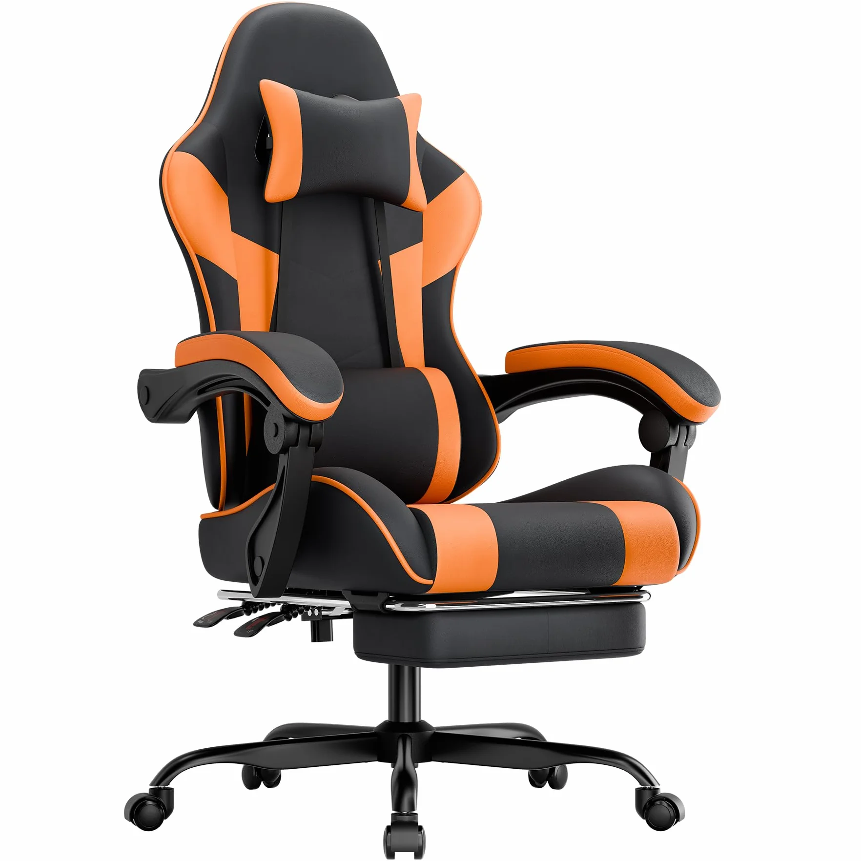 Silla ergonómica para videojuegos, con reposapiés, reposabrazos ajustables, silla de oficina, silla ergonómica para ordenador con soporte lumbar, color negro y naranja