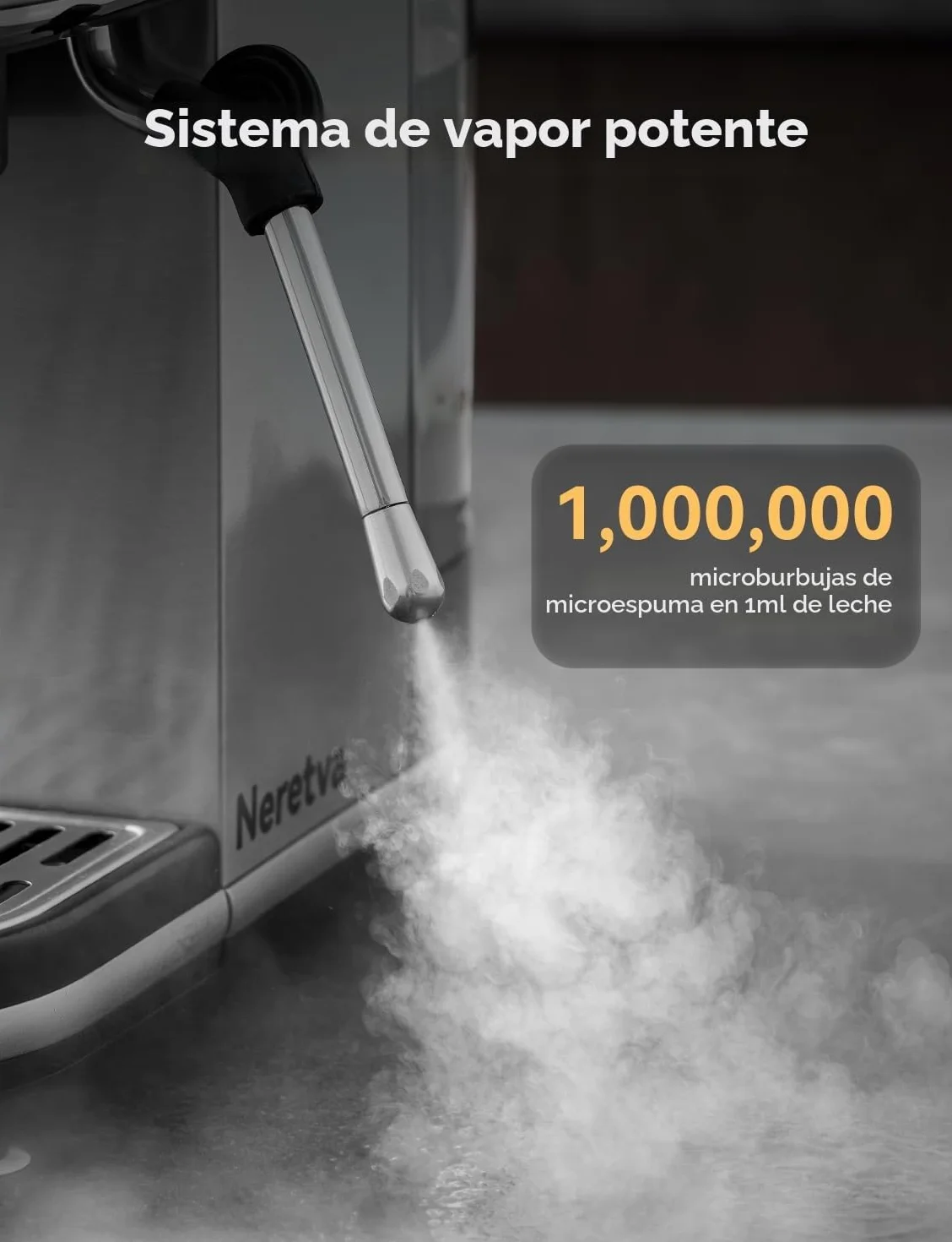 Neretva Cafetera, 20 Bares Cafetera Espresso 1350W Ultracompacta de Acero Inoxidable Con Pantalla LED & Vaporizador & Depósito de1.3 L Cafetera Express Profesional Doméstica – Espresso/Macchiato/Latte