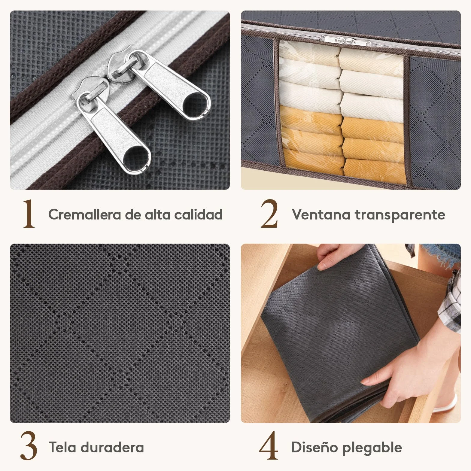Lifewit Cajas Almacenaje Ropa Plegable Organizador Armario Tejido Resistente Ventana Transparente Gris 35 L 3 Piezas