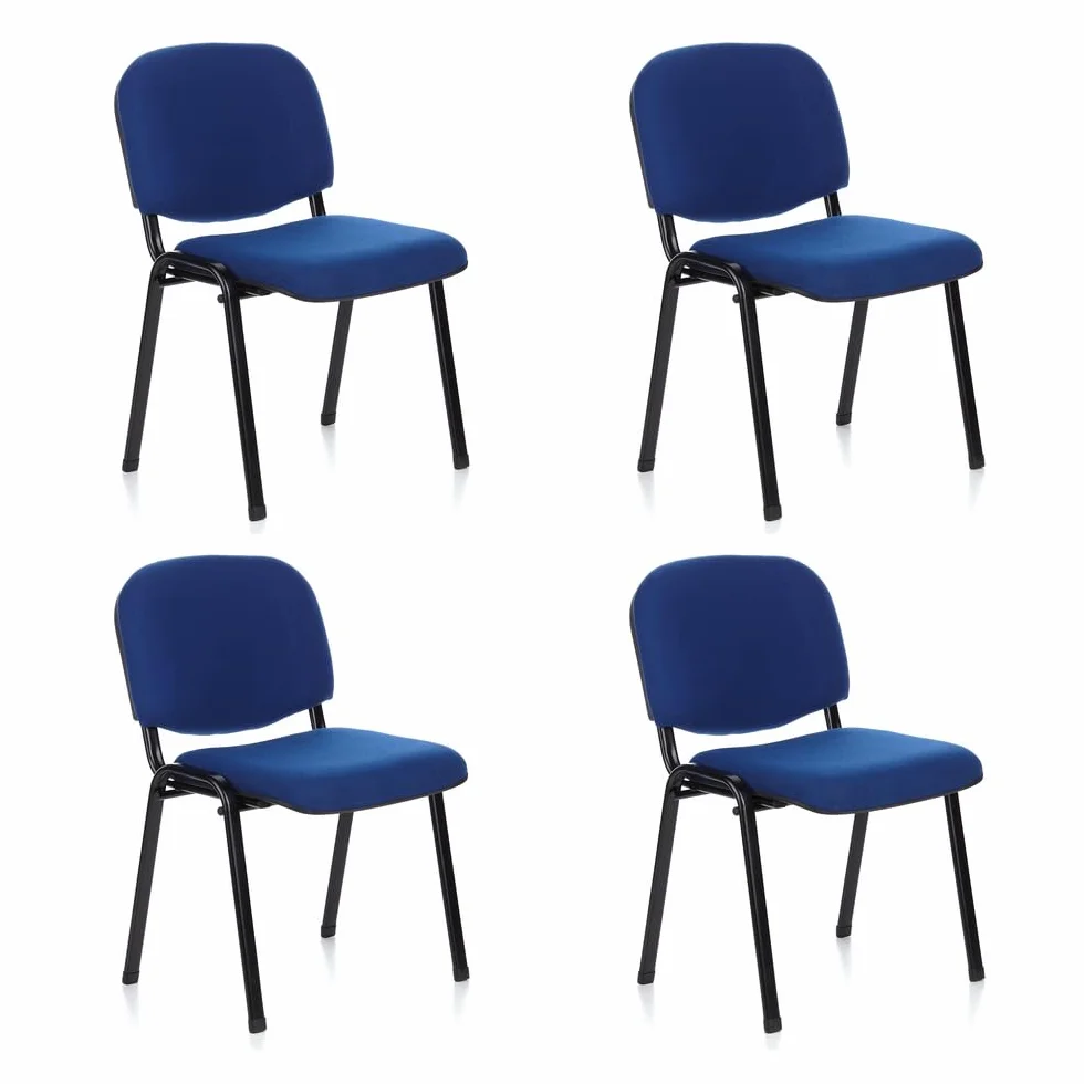hjh OFFICE 4X Silla de confidente Silla de visitante XT 600 Tela Lote de 4 tapizadas Respaldo ergonómica Apilable Azul