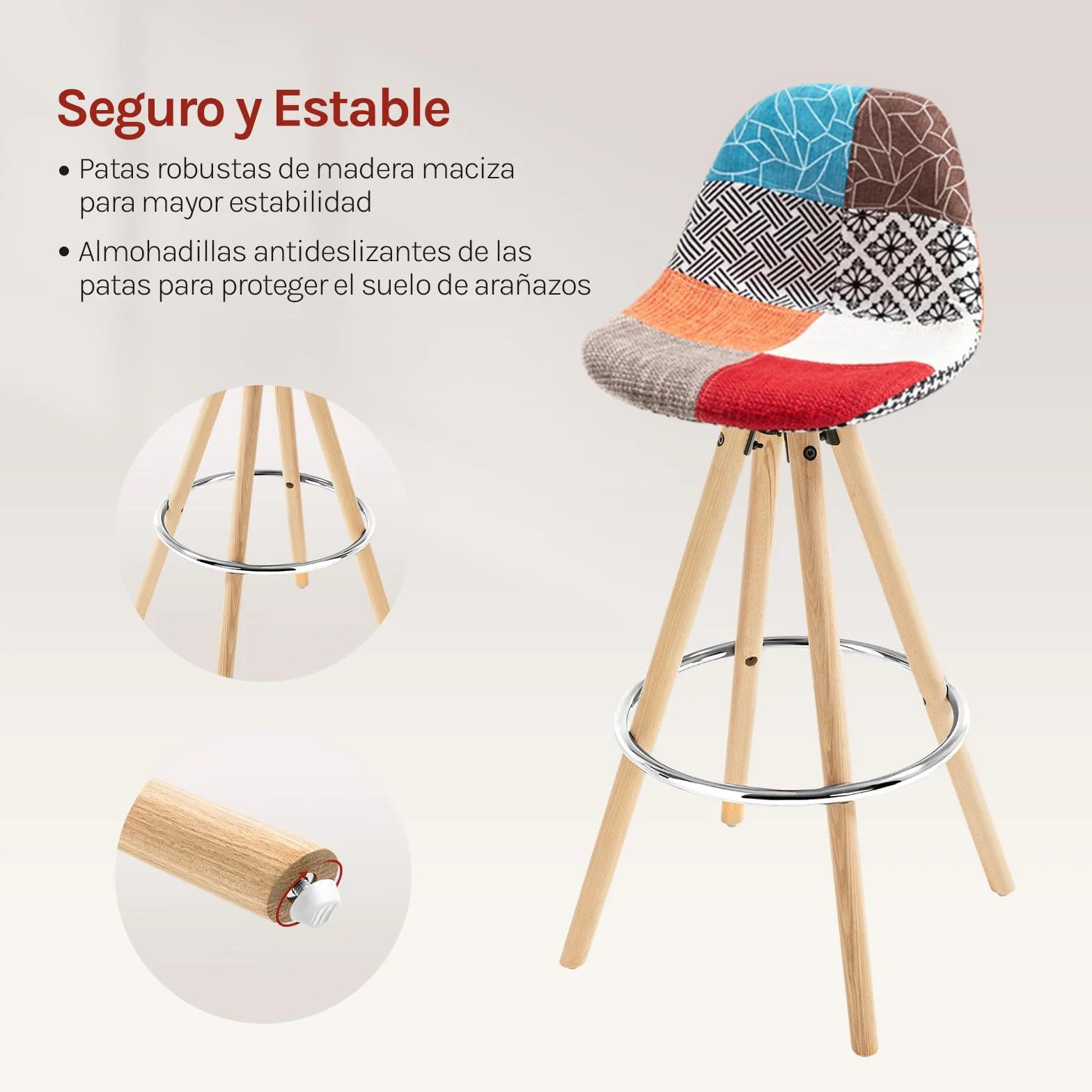 WOLTU Juego de 2 Taburetes de Bar con Respaldo y Reposapiés, Tela, Multicolor