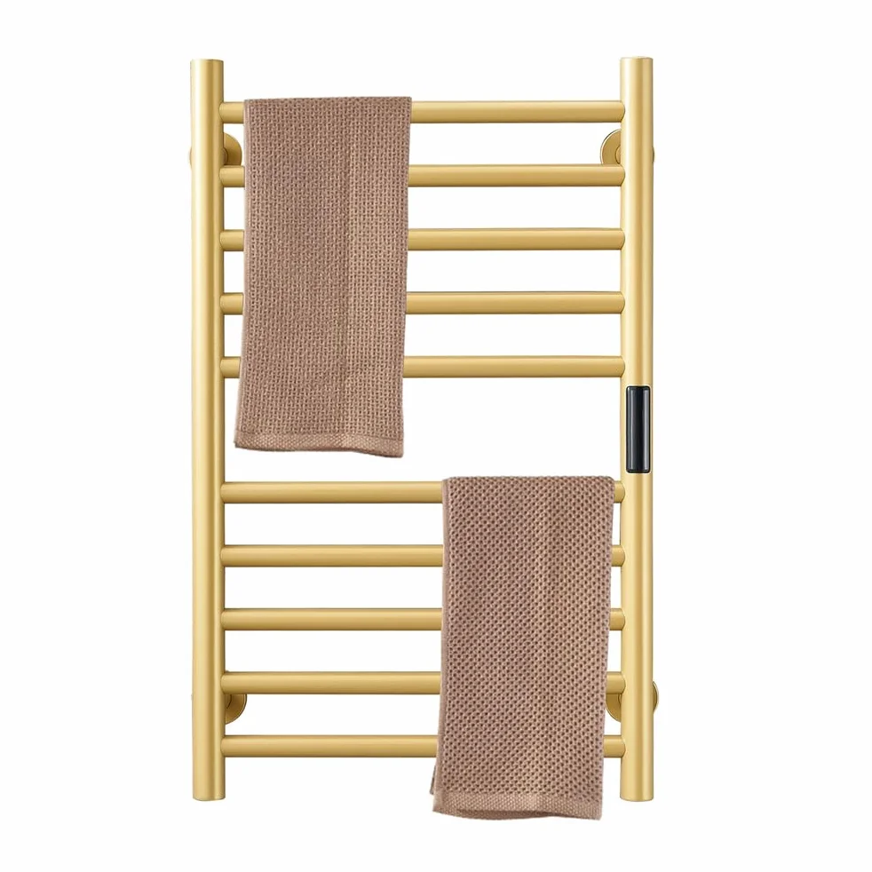 Toallero Térmico Calentador De Toallas Radiador Dorado,Temporizador Incorporado Control De Temperatura, 10 Barras Toalleros Eléctricos con Calefacción para Baño Plug In/Hardwiring