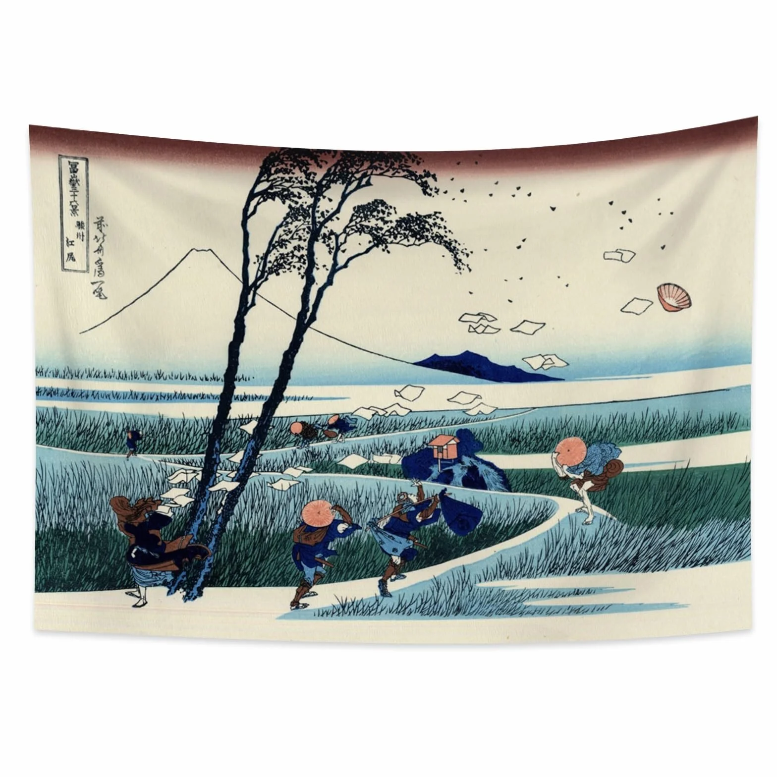 YONGFOTO Tapiz Japones Ukiyo-e Monte Fuji 36 Vistas Habitación Colgar de la Pared Ejiri en la provincia de Suruga Mural Japonesa Pintura Hokusai Cuadro 100x70cm