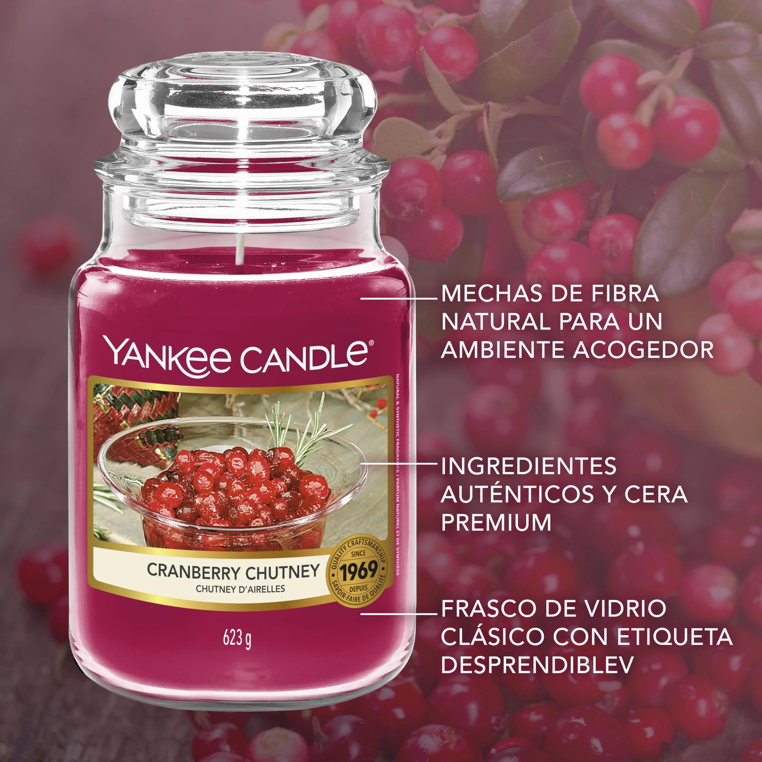 Yankee Candle Vela aromática en tarro grande Cranberry Chutney 150 horas
