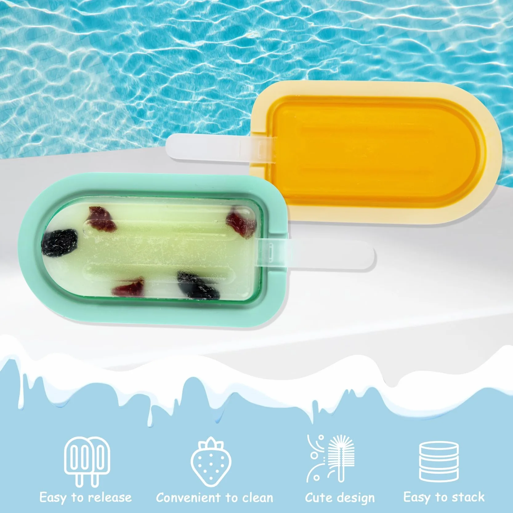 Moldes para helados de silicona 12 piezas con tapa y palitos