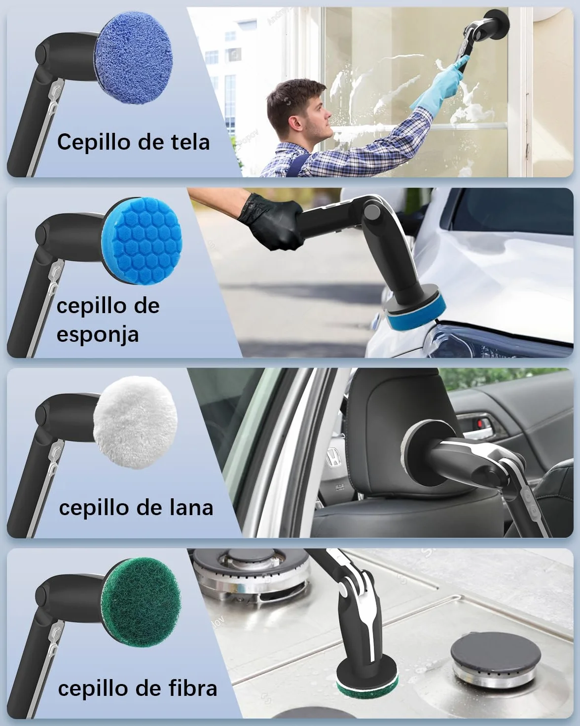 Leebein Cepillo Eléctrico Limpieza Hogar, Fregadora Giratoria Eléctrica con 8 Cepillo Reemplazables, Control Remoto, 2 Velocidades de Rotación y Mango Ajustable 38-132CM para Baño/Cocina/Coche