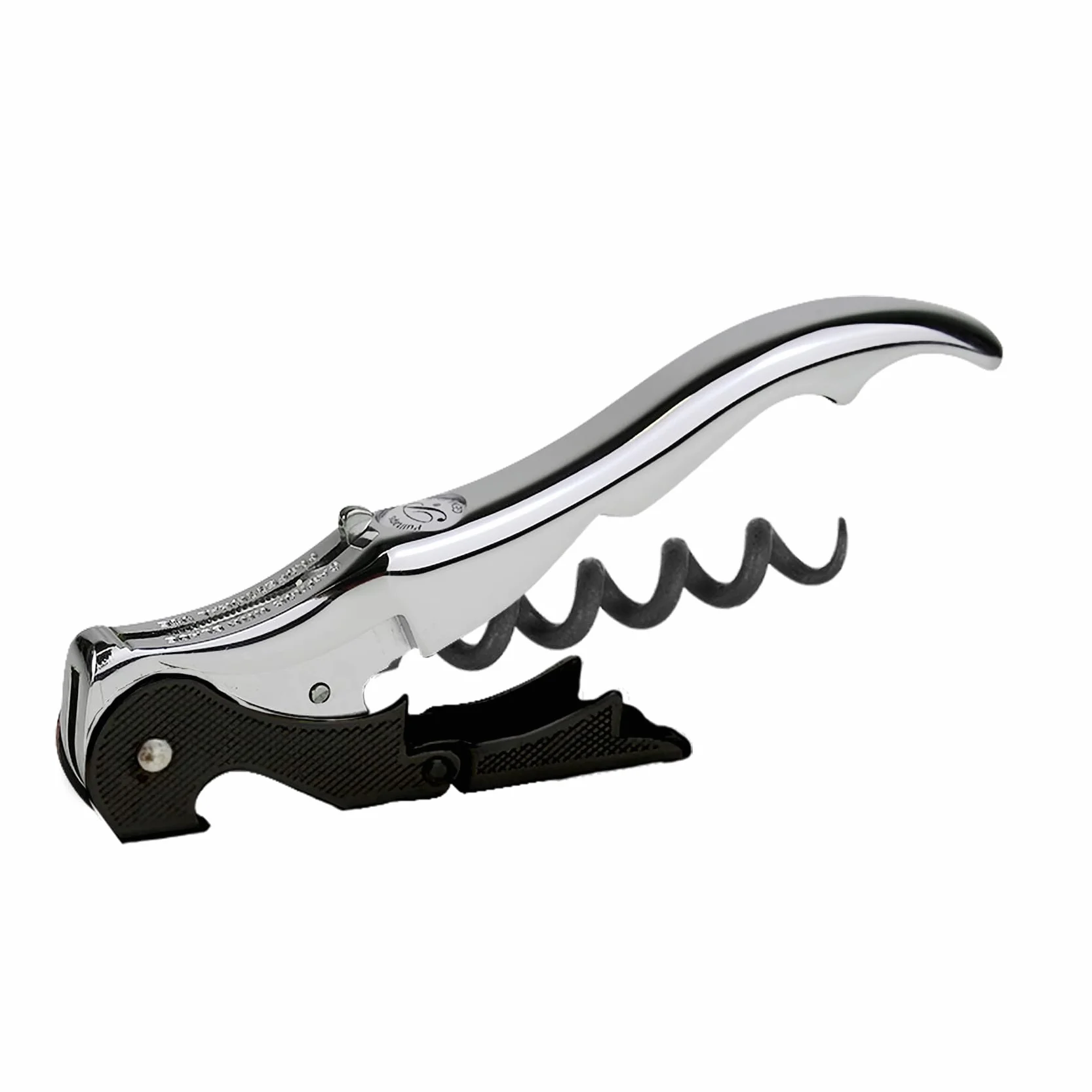 PULLTAP'S GENUINE Sacacorchos de camarero profesional Slider Boss 150 - Fabricado en España - Doble palanca articulada, navaja cortacápsulas, abrebotellas (Cromado + Negro)