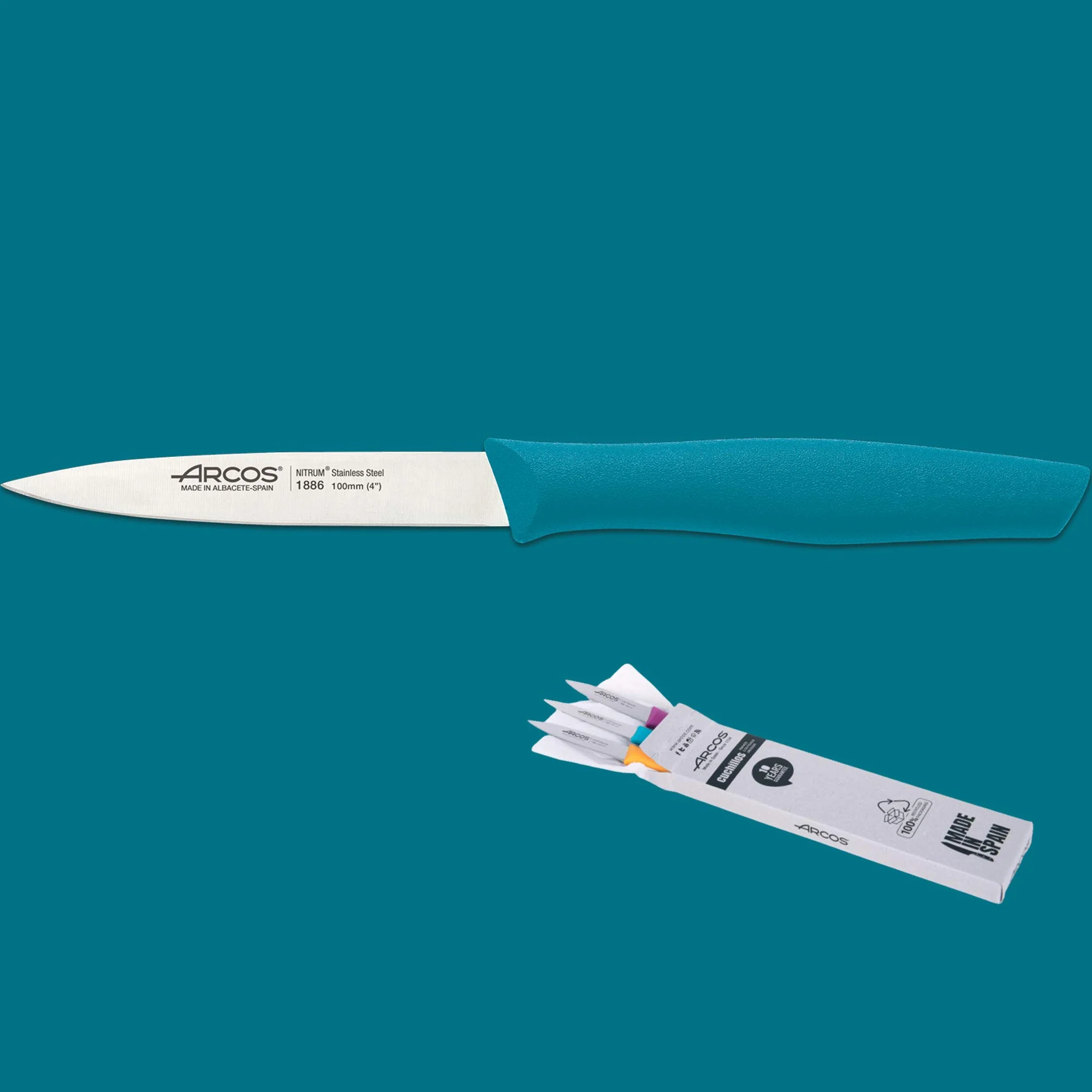 Arcos Serie Nova Cuchillo para pelar Acero Inoxidable NITRUM 3 colores Fucsia Turquesa Amarillo