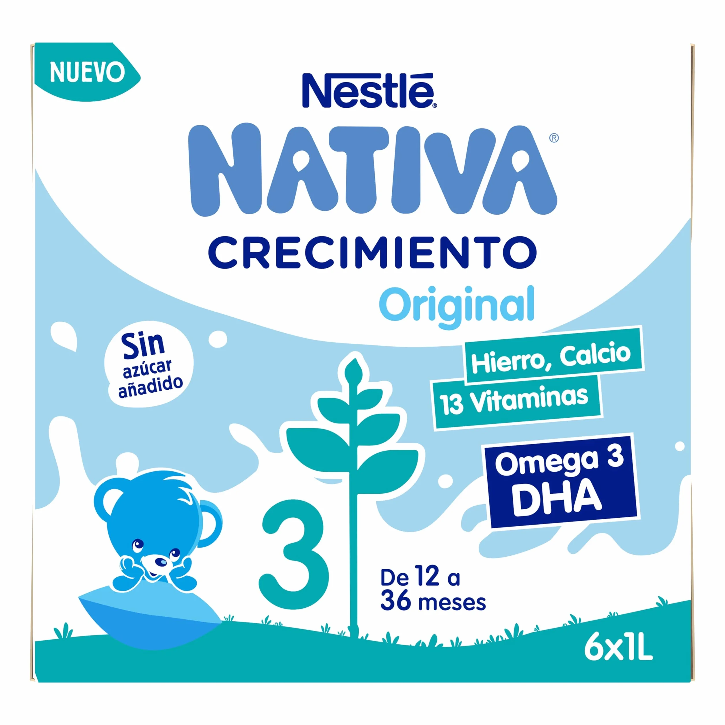 NESTLÉ NATIVA leche crecimiento líquida 3 Original sin azúcar añadido 6 bricks 1L