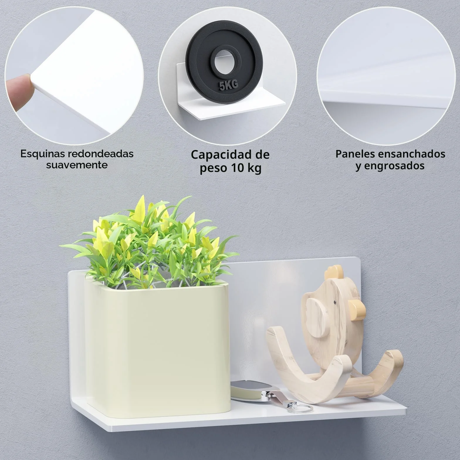 Toski Estantería de pared blanca sin taladrar estantes autoadhesivos 20 cm acrílico flotante juego 2 unidades
