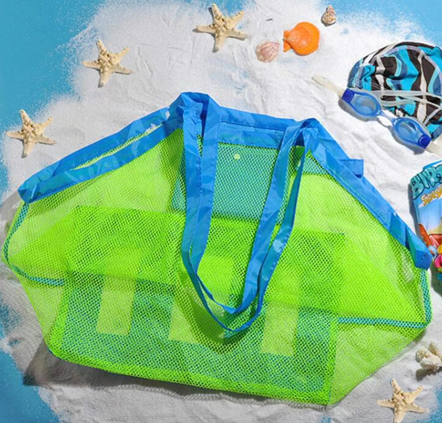 GeekerChip Bolsa Plegable de Malla de Playa, Reutilizable, para Juguetes de Niños (Verde)