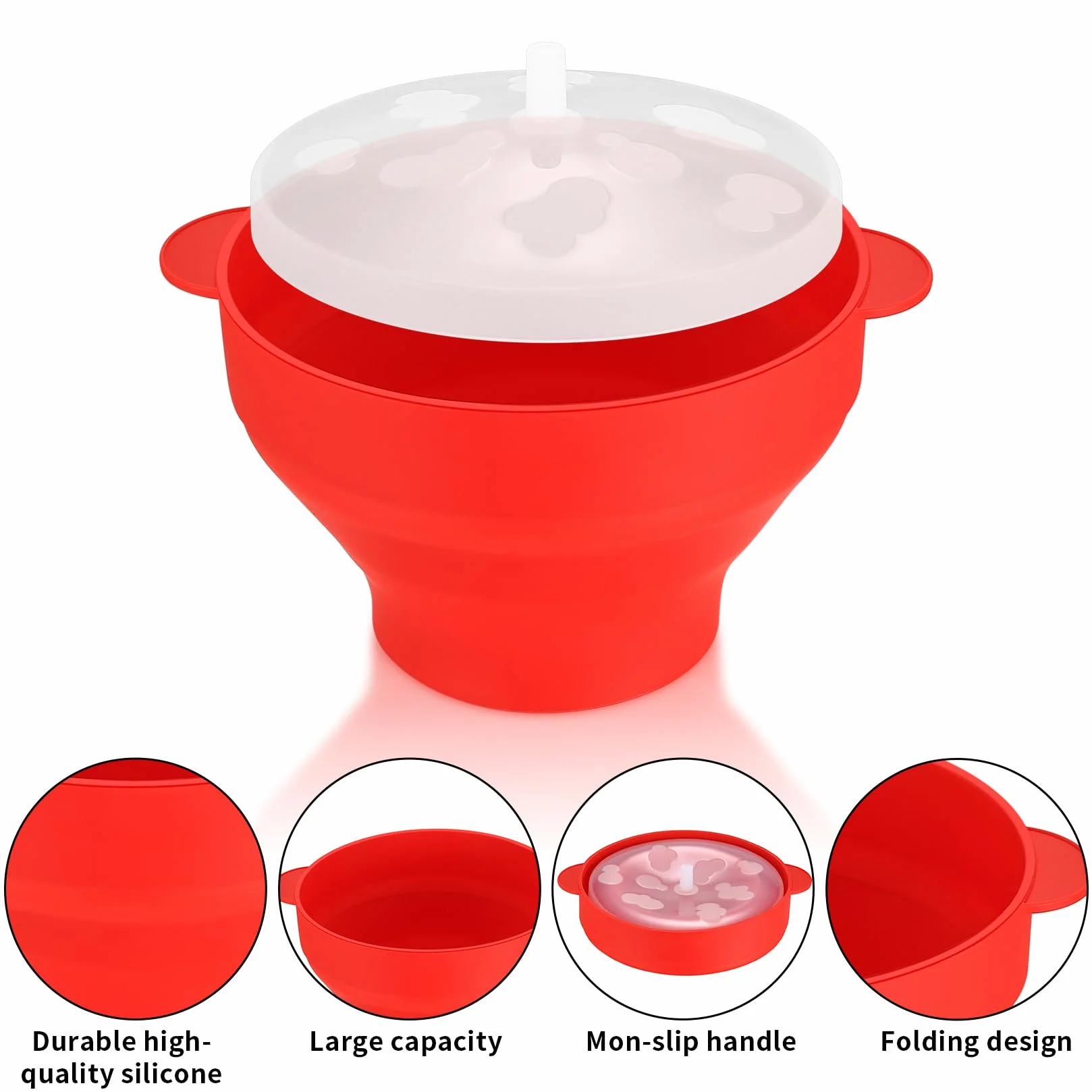 Popcorn para Microondas, Popcorn Maker Plegable de Silicona, Tazón con Tapa, Libre de BPA, Palomitas Popper sin Aceite