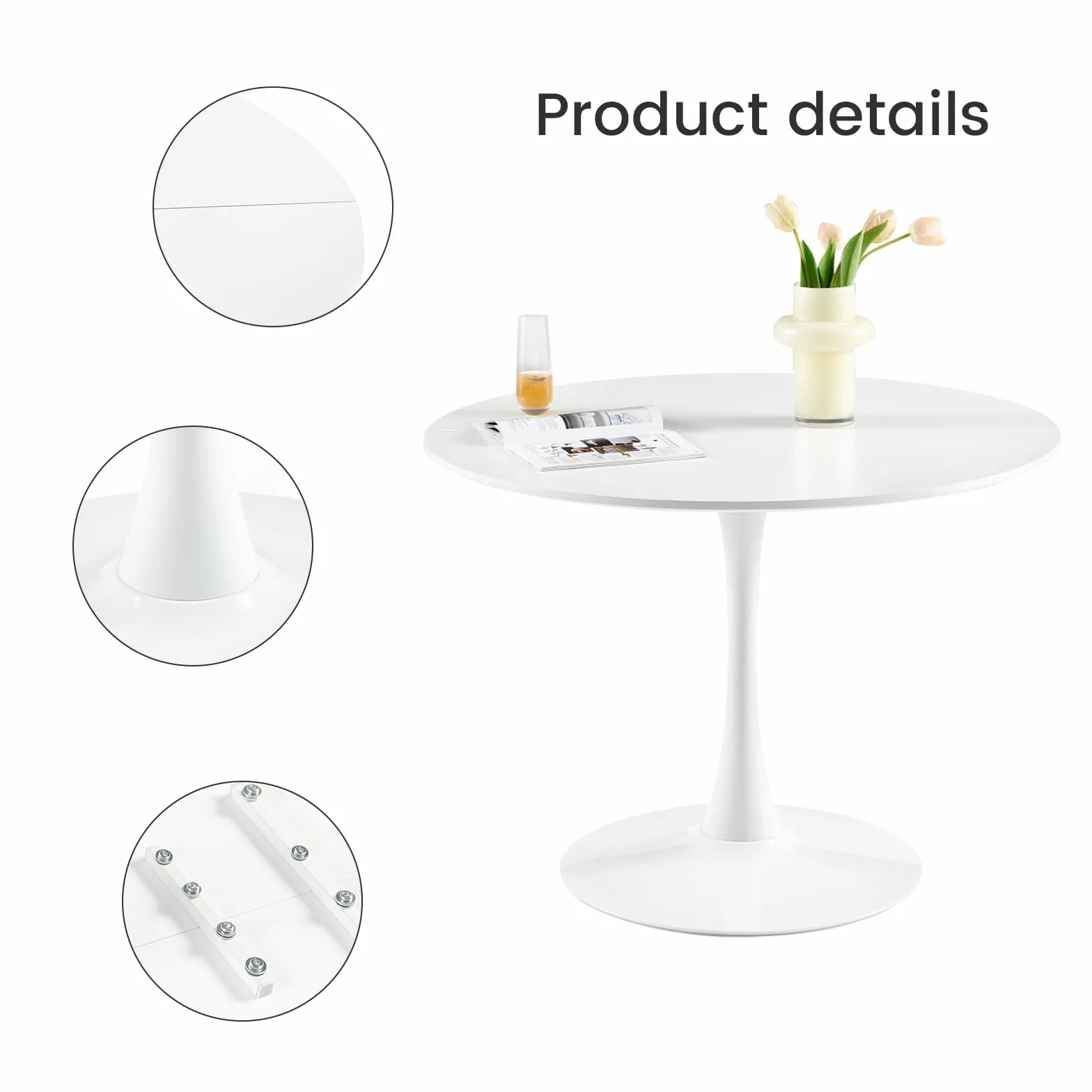 buybyroom Mesa de Comedor Redonda Moderna, Mesa de Bar, Escritorio, Adecuada para Cocina, Comedor, Sala de Estar y Oficina, para 2-4 Personas, diámetro 100 cm, Color Blanco