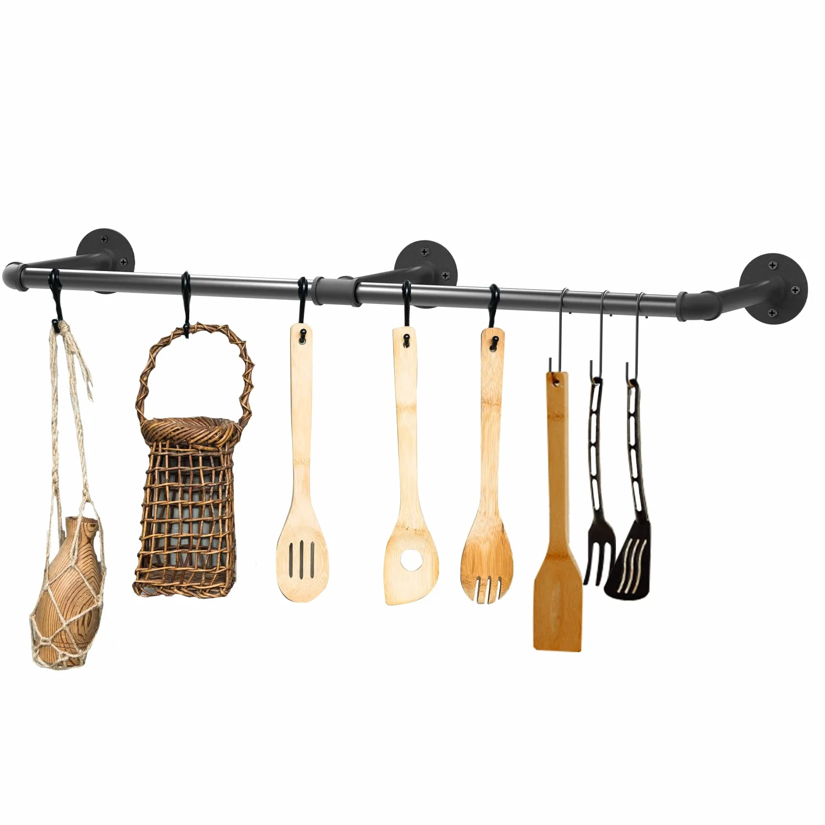 unho Perchero de Pared Industrial, Barra Perchero de Tubo Vintage Desmontable de Longitud Ajustable 90-180cm Carga hasta 30kg (Negro)