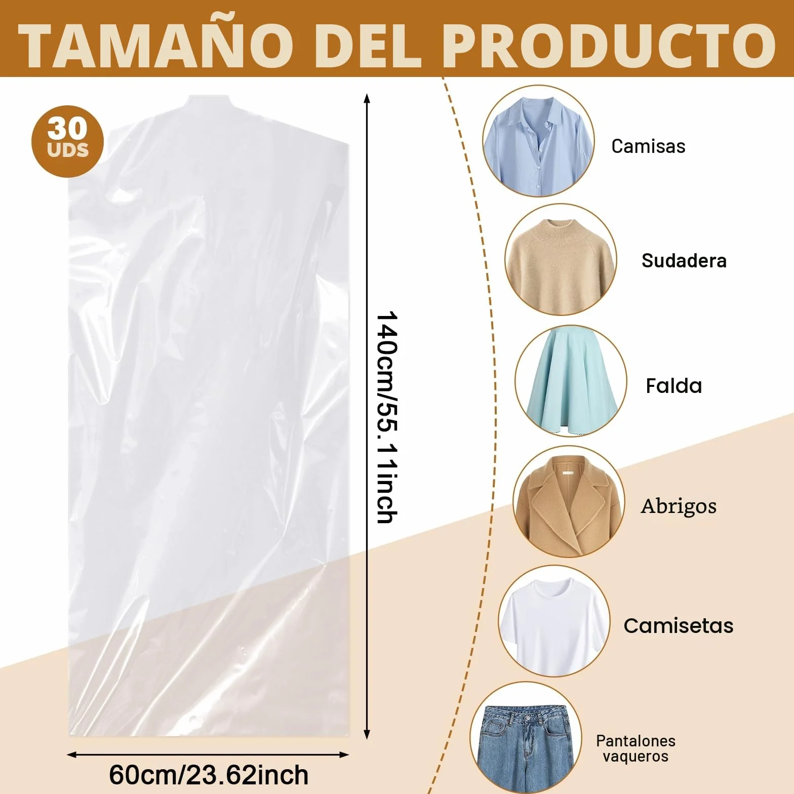 Funda Ropa Armario Plástico 60x140cm 30 Piezas Antipolvo