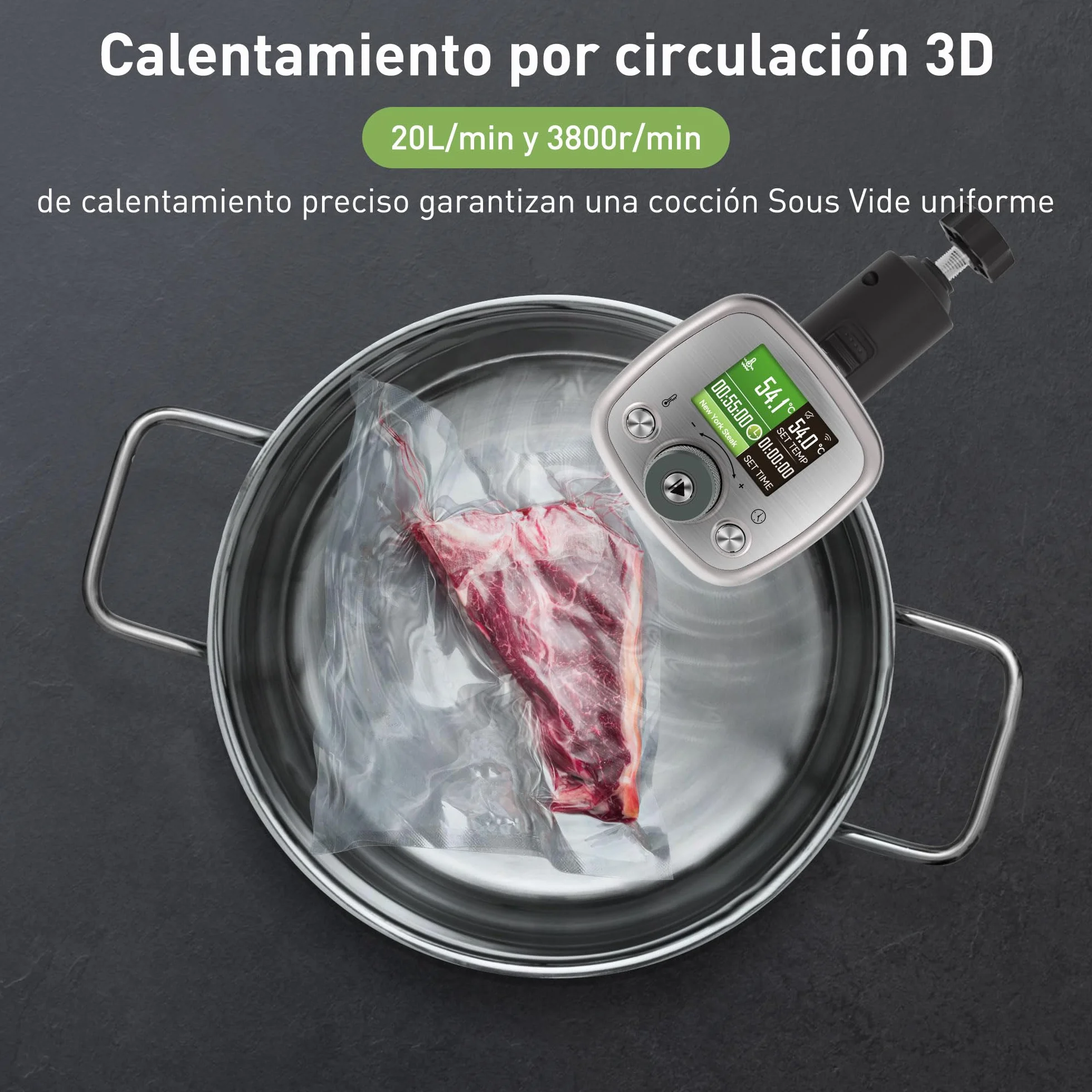 KitchenBoss Sous Vide Roner WIFI: Roner Cocina Baja Temperatura,Inmersión a Prueba de Agua IPX7 Circuladores Control de APP y Temperatura de Precisión TFT táctil Muy tranquilo 40℃-90℃ 1100W