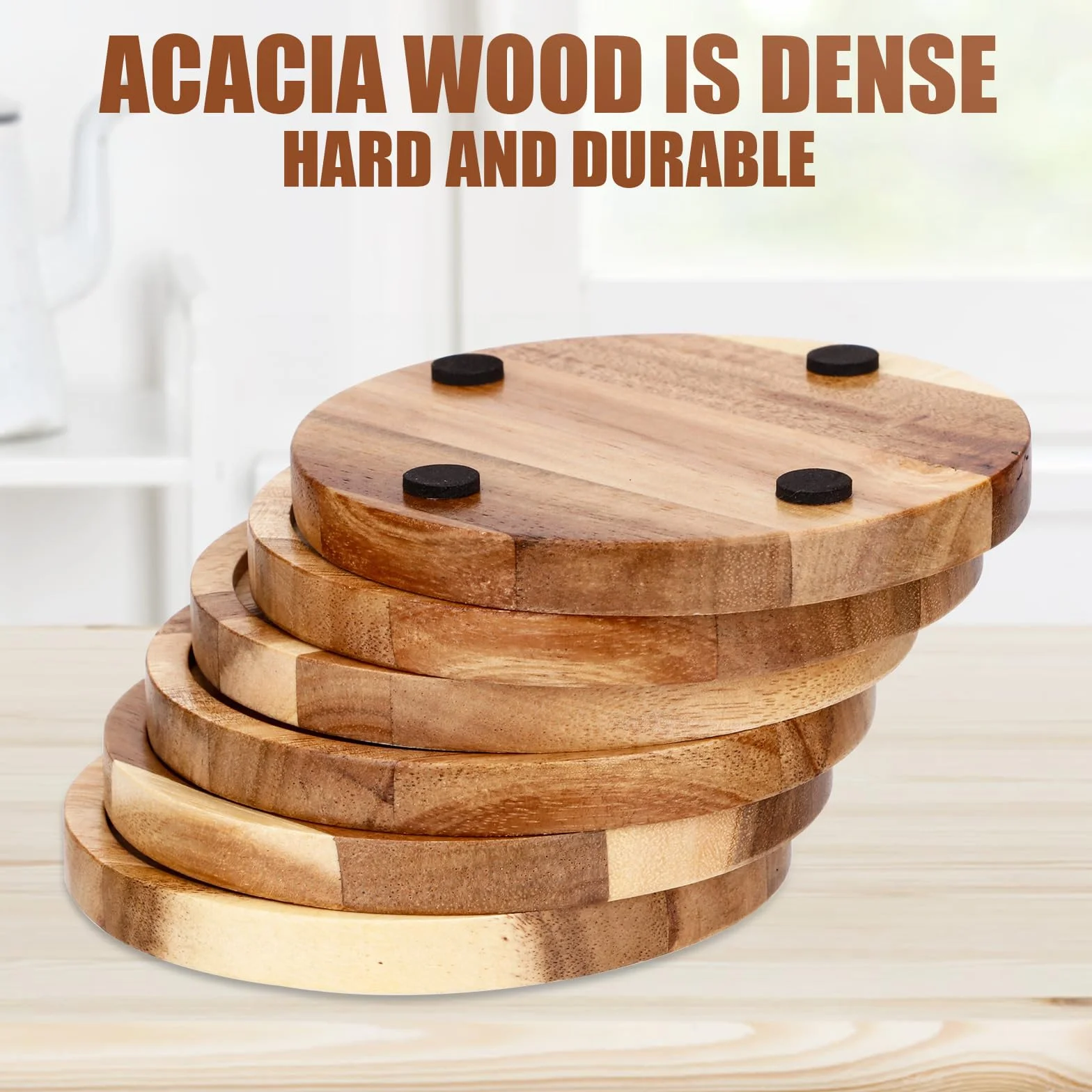 Posavasos de Madera Redondos con Bordes Elevados para Bebidas, Vasos y Bar