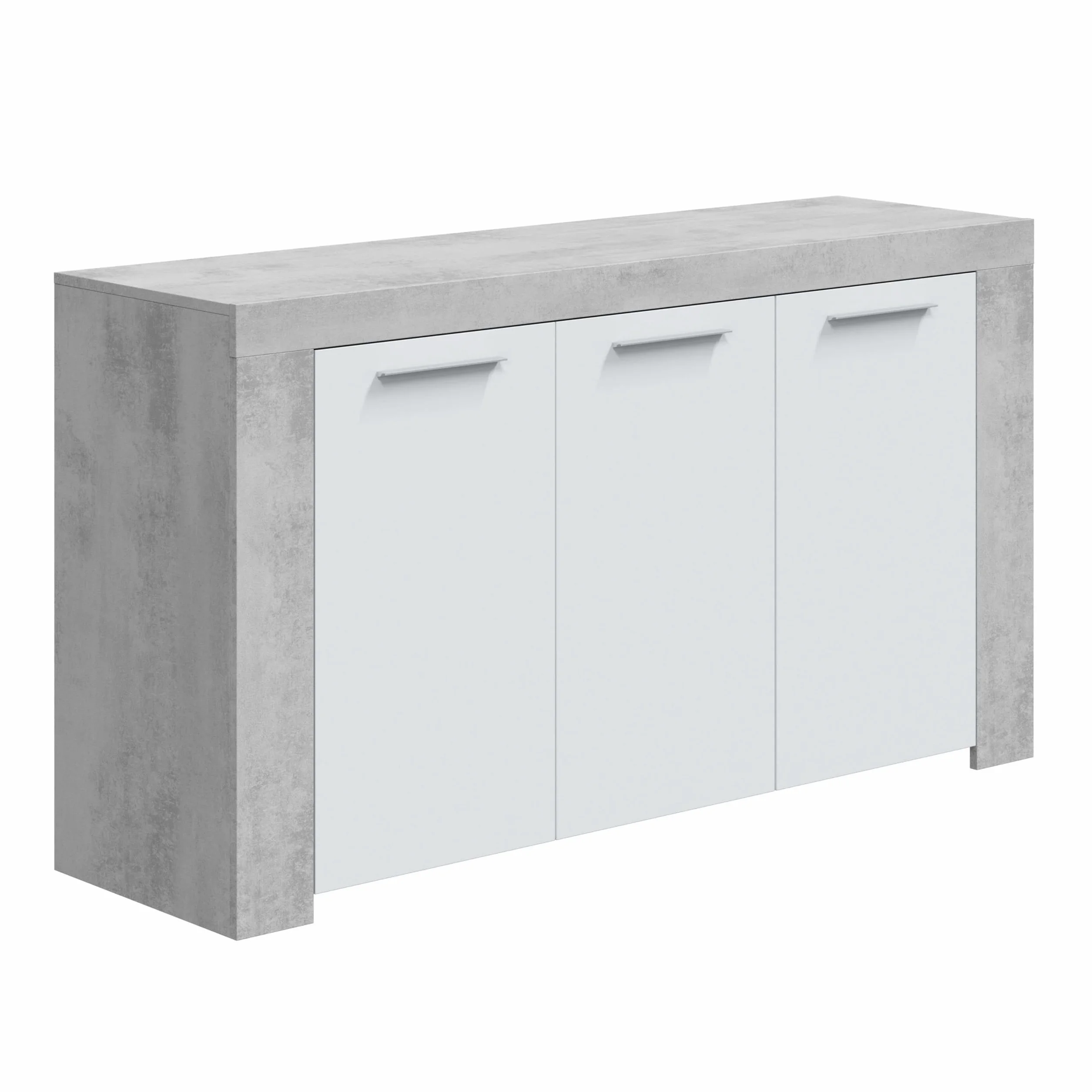 Habitdesign, Aparador, Buffet Moderno, Armario Auxiliar Comedor, Modelo Ambit, Color Blanco Artik y Gris Cemento, Medidas: 144 cm (Largo) x 42 cm (Fondo) x 80 cm (Alto)
