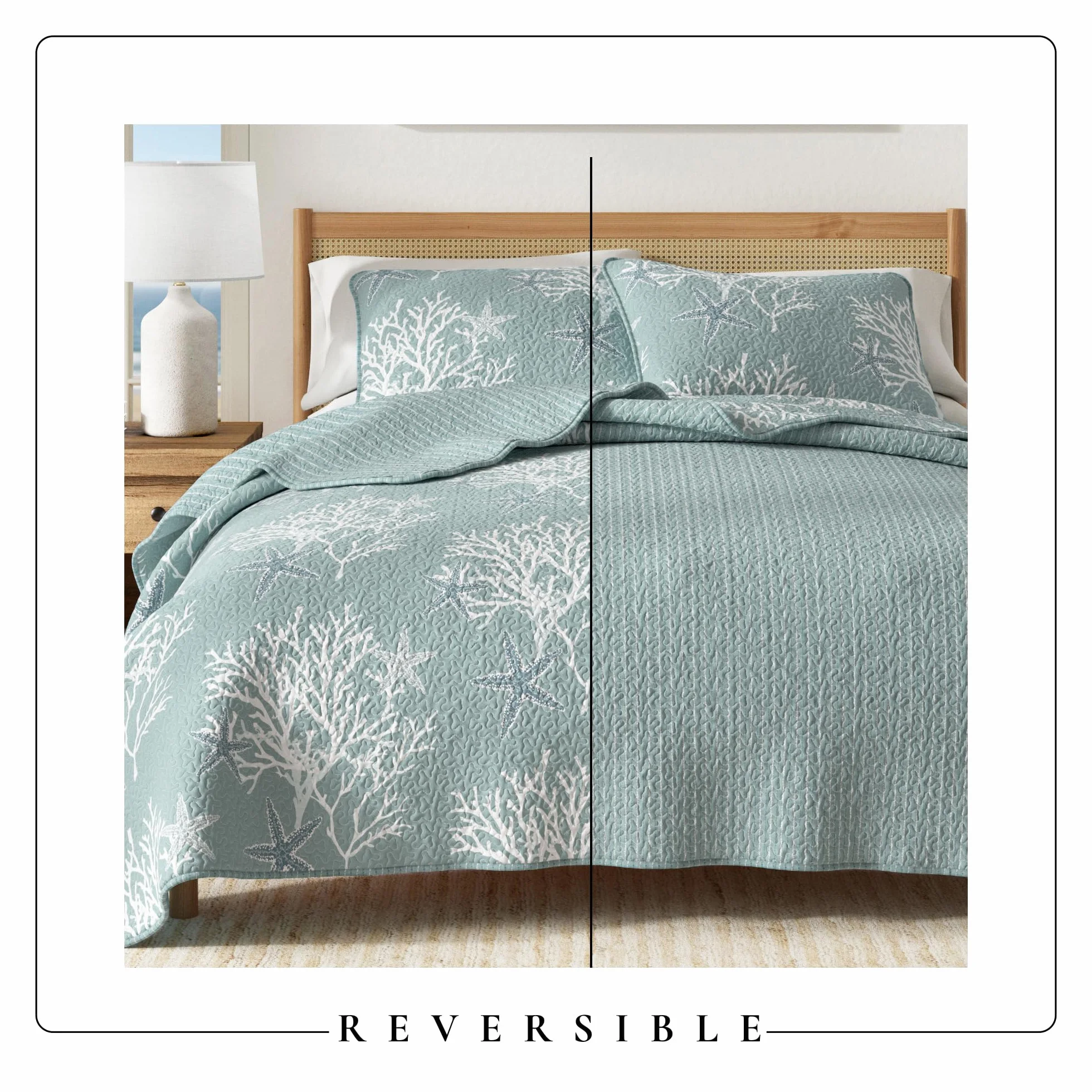 Juego de ropa de cama tamaño King, colcha costera de verano con fundas, juego de colcha reversible de 3 piezas para todas las estaciones. Colcha náutica ligera. Colección Fenwick, azul éter.