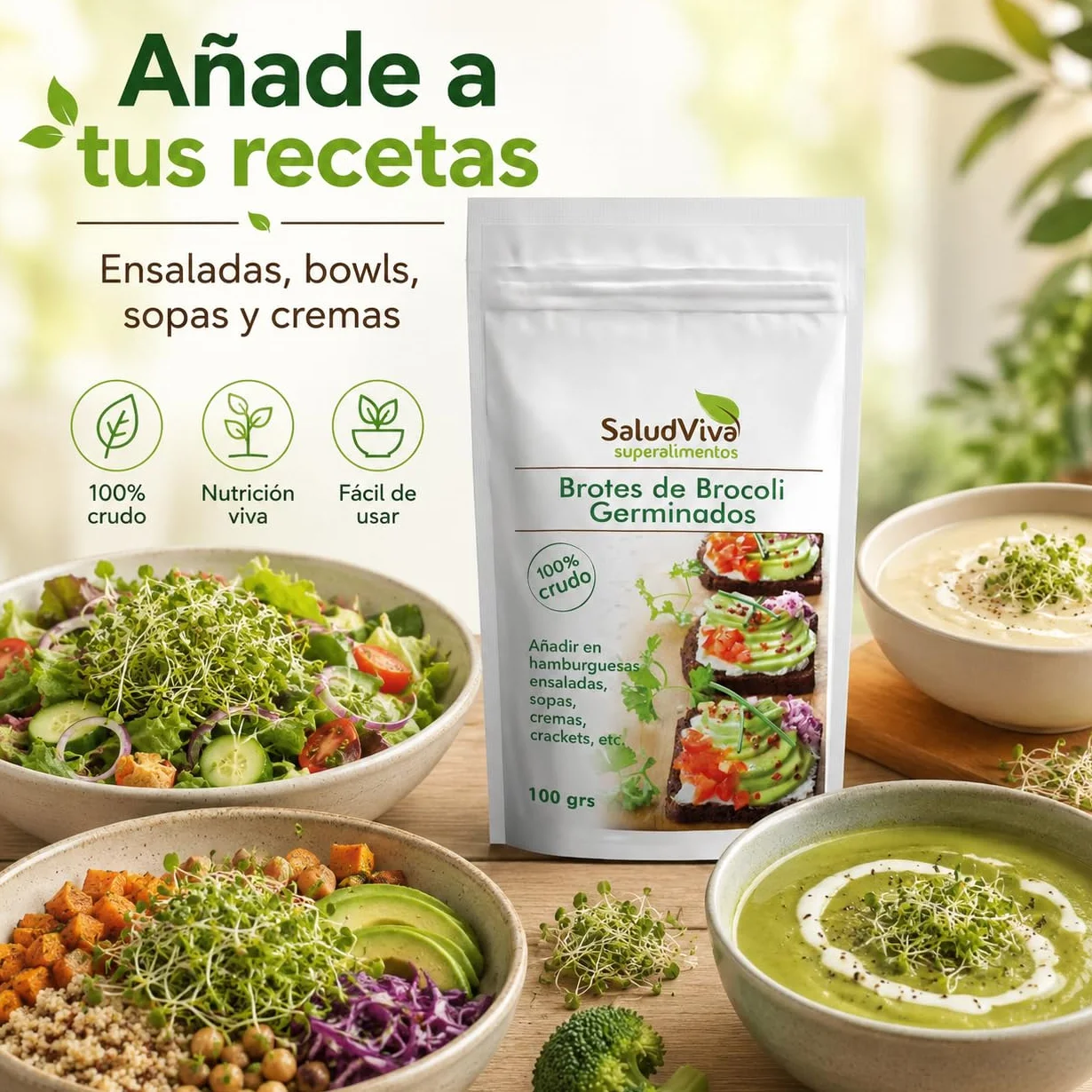 Salud Viva Brócoli Germinado Deshidratado Eco 100 g brotes de brócoli germinados alto en fibra fuente de proteínas
