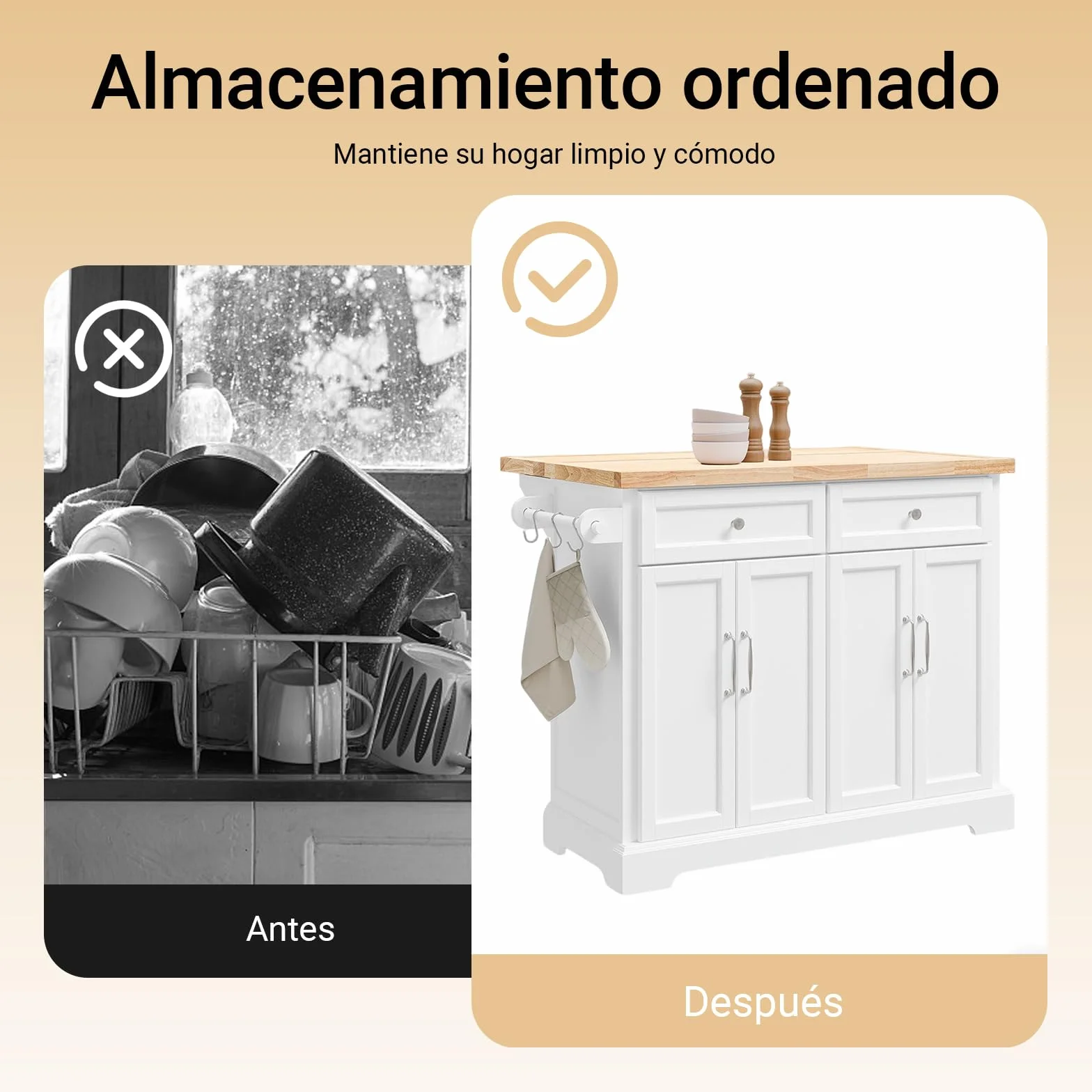 SoBuy Isla Cocina con Ruedas Carrito de Cocina con encimera Extensible Isla de Cocina móvil con Mesa Auxiliar de Cocina con Ruedas Blanco 115x92x(46-71) cm FKW71-III-WN