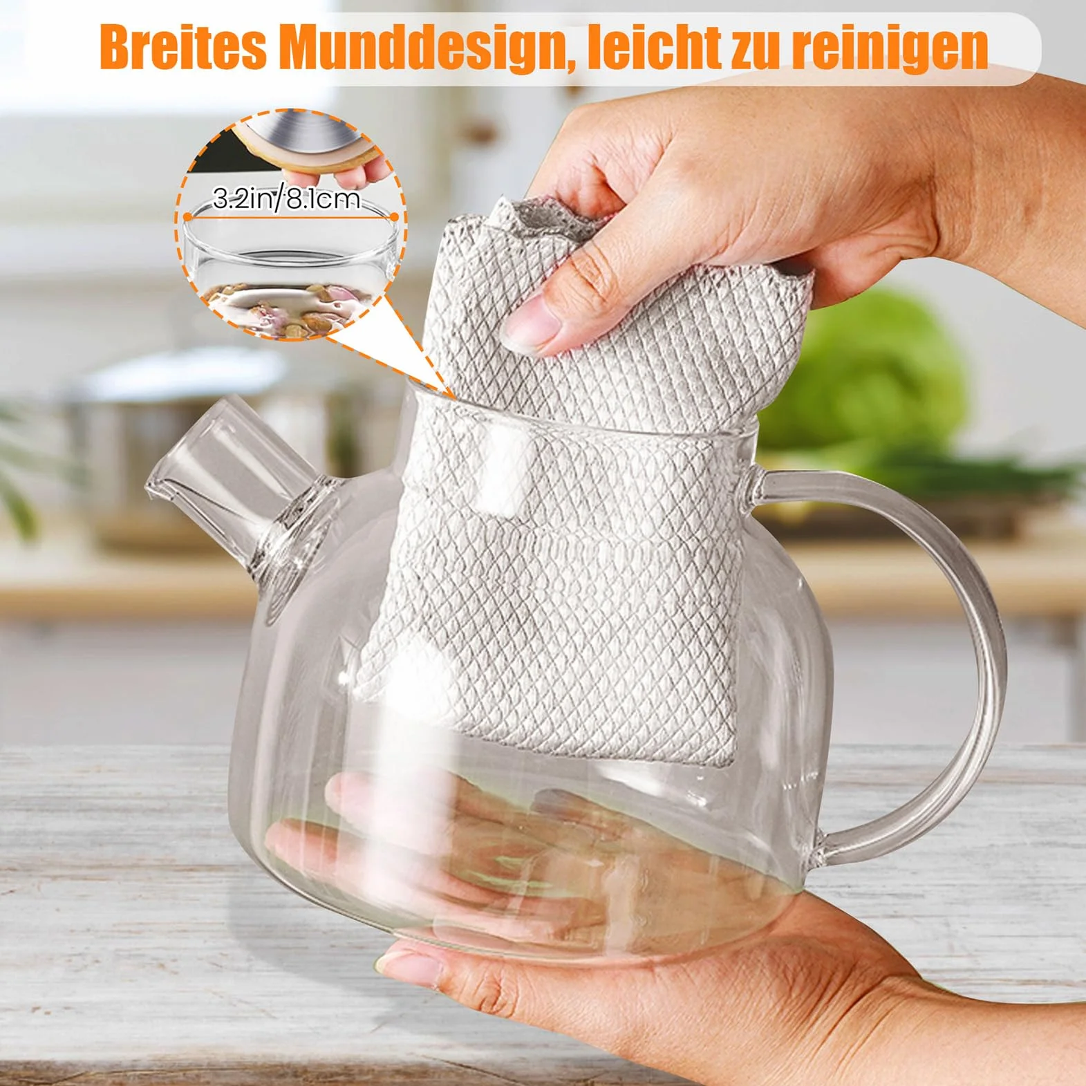 Tetera de cristal borosilicato 1000 ml con colador extraíble