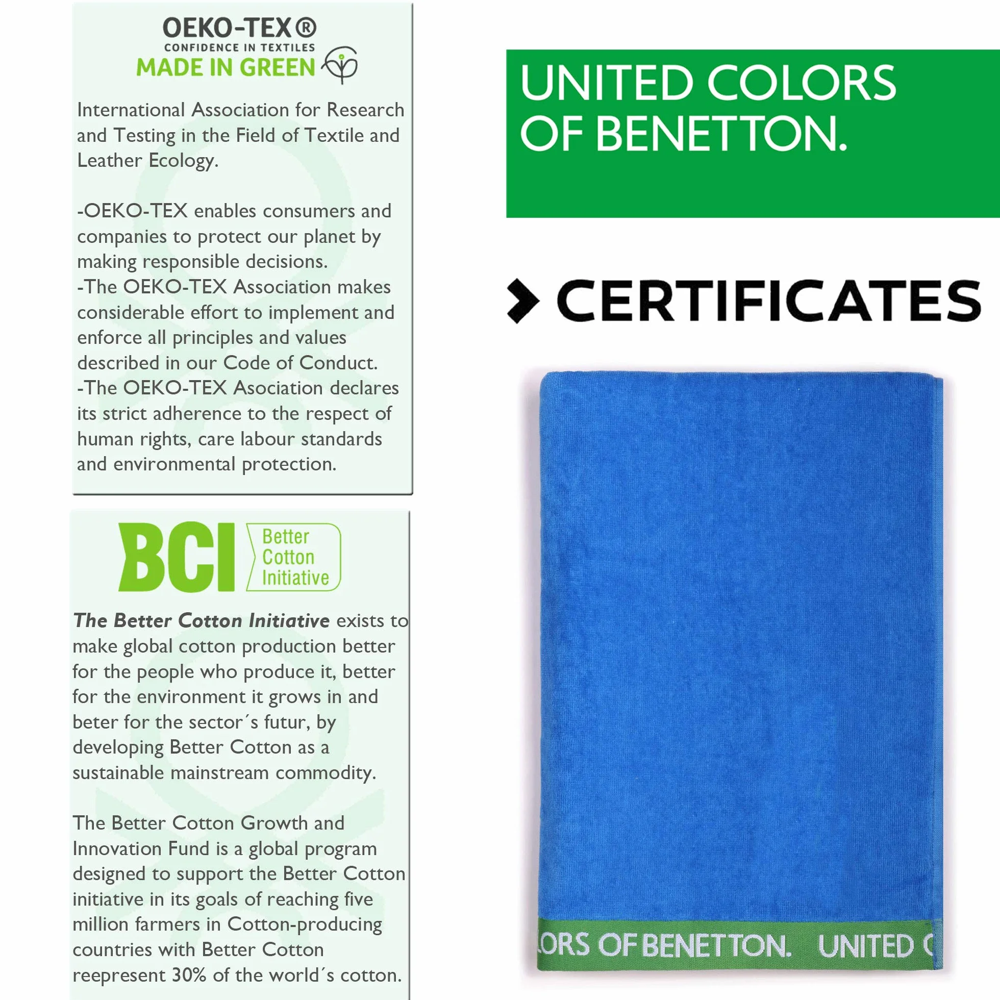 UNITED COLORS OF BENETTON, Toalla de playa 90x160cm 380gsm velour 100% algodón azul Casa Benetton, 90x160